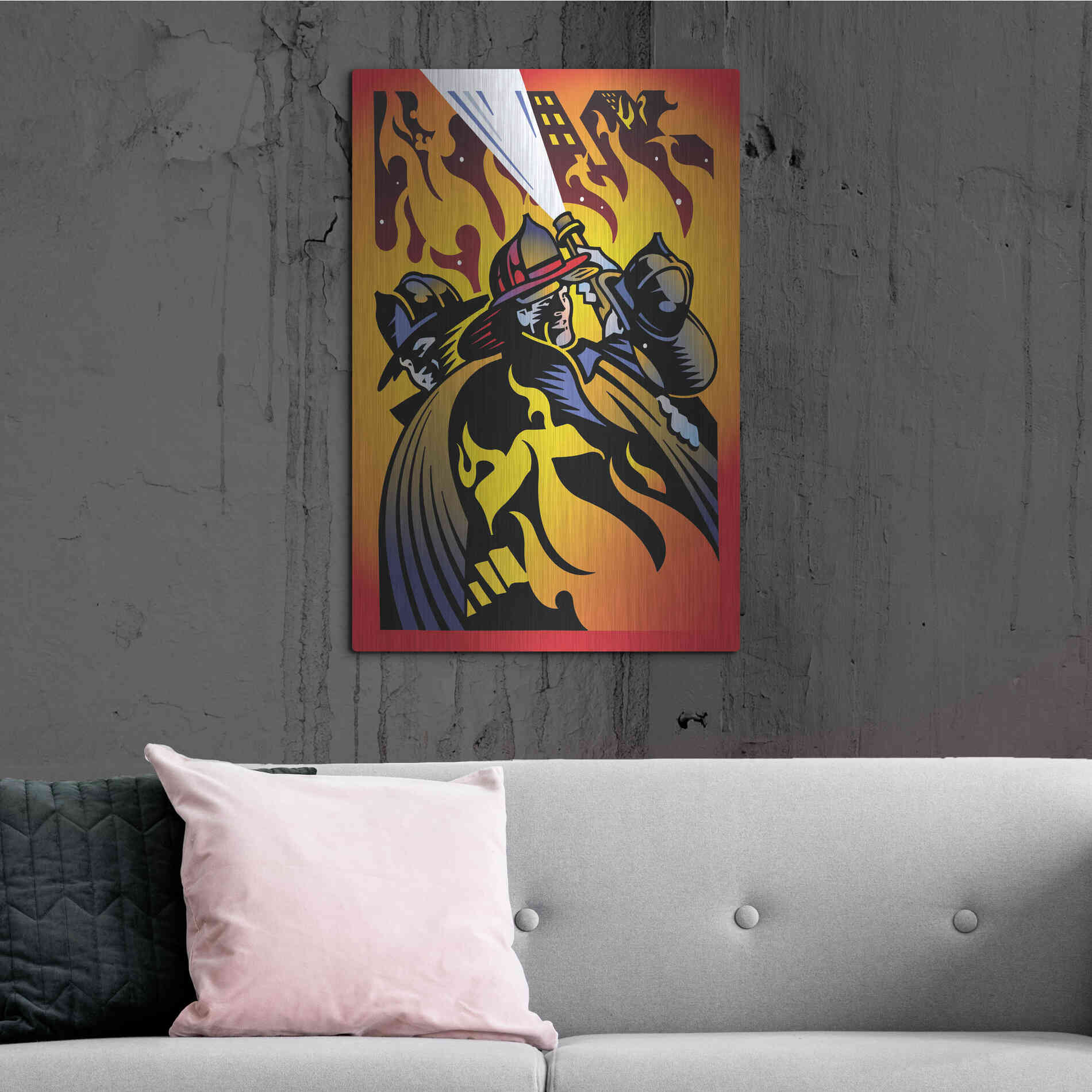 Luxe Metal Art 'Firemen' by David Chestnutt, Metal Wall Art,24x36