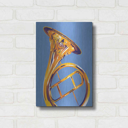 Luxe Metal Art 'French Horn 8' by David Chestnutt, Metal Wall Art,12x16