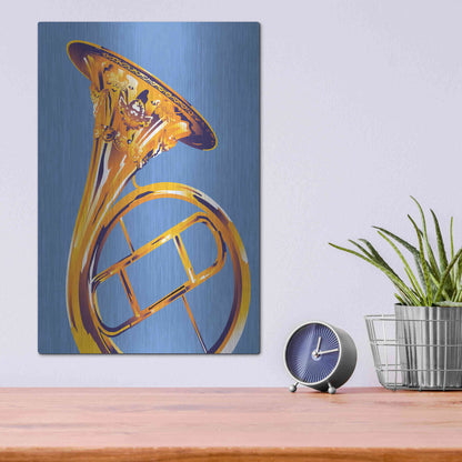 Luxe Metal Art 'French Horn 8' by David Chestnutt, Metal Wall Art,12x16