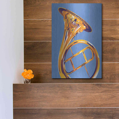 Luxe Metal Art 'French Horn 8' by David Chestnutt, Metal Wall Art,12x16