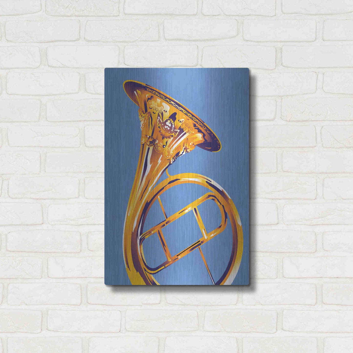 Luxe Metal Art 'French Horn 8' by David Chestnutt, Metal Wall Art,16x24