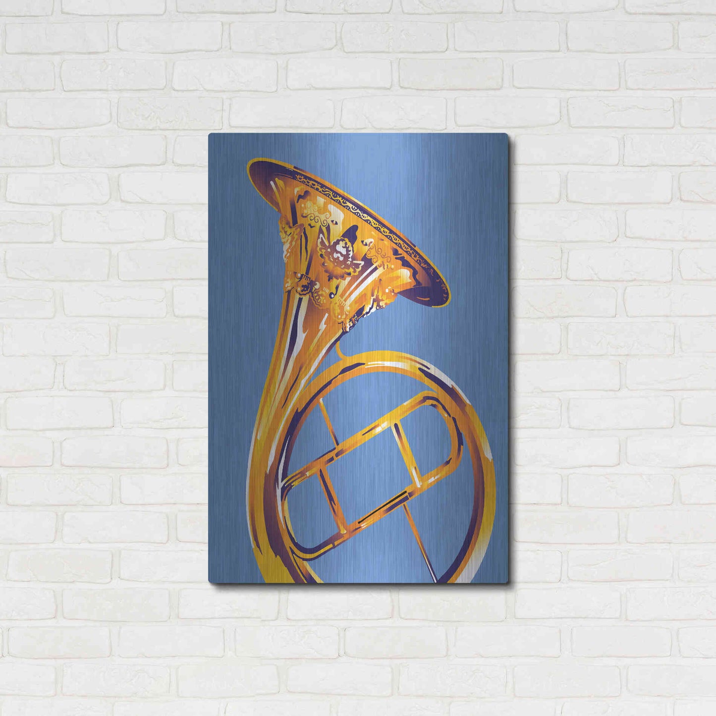 Luxe Metal Art 'French Horn 8' by David Chestnutt, Metal Wall Art,24x36