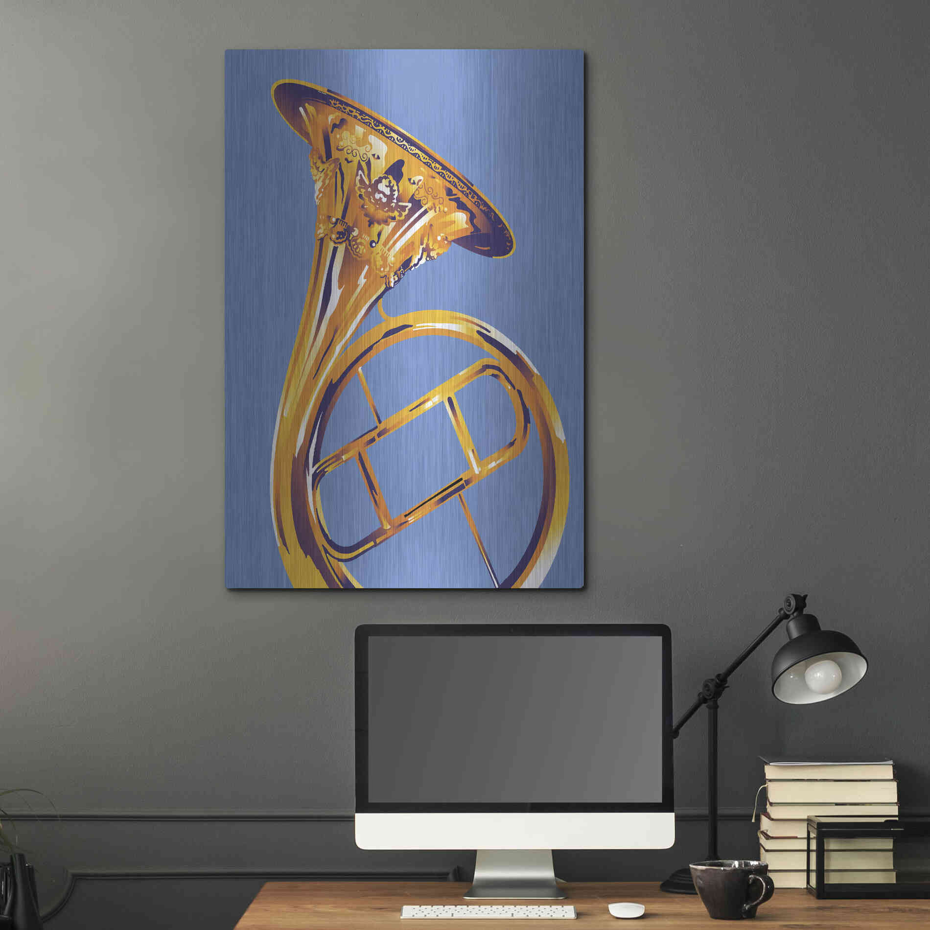 Luxe Metal Art 'French Horn 8' by David Chestnutt, Metal Wall Art,24x36