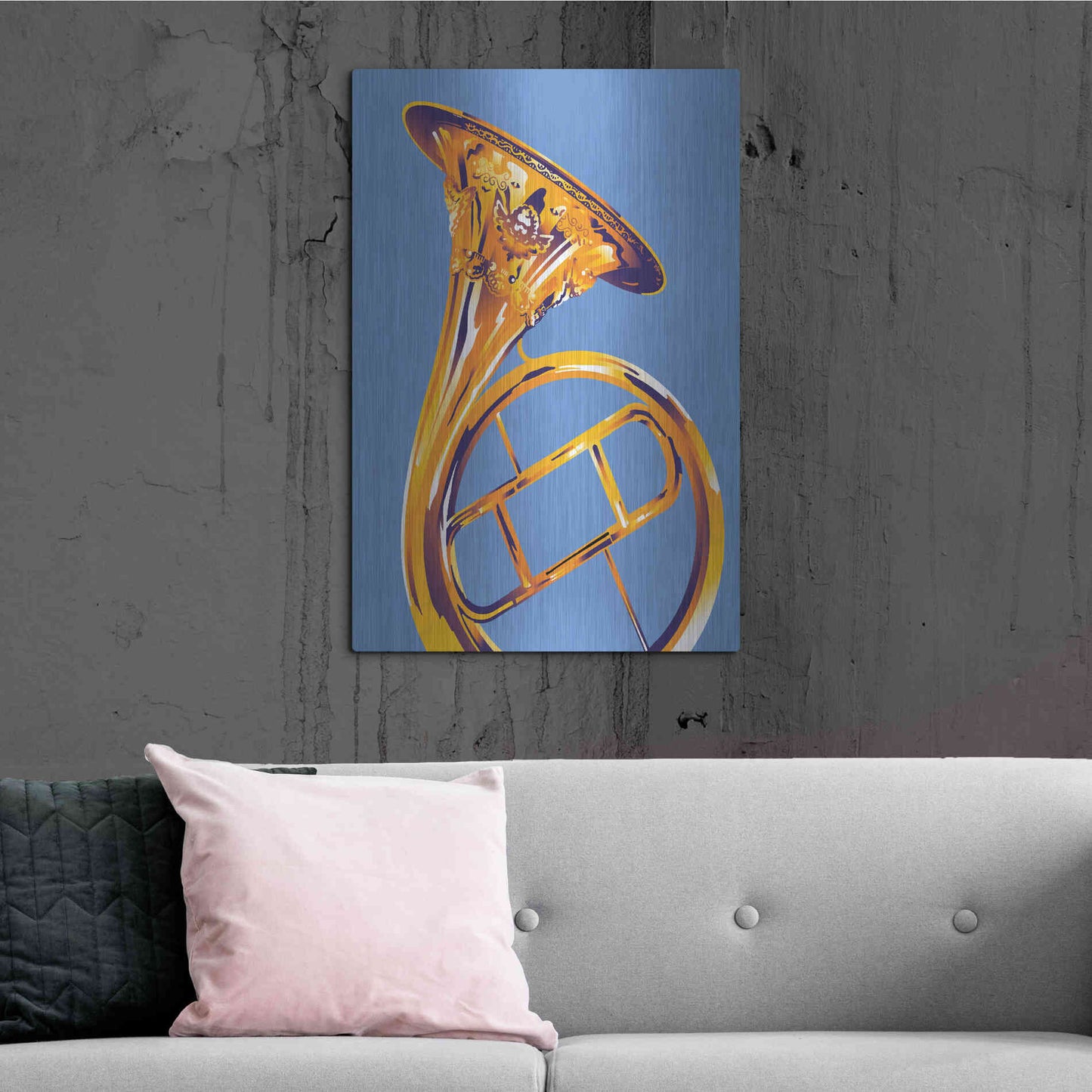 Luxe Metal Art 'French Horn 8' by David Chestnutt, Metal Wall Art,24x36