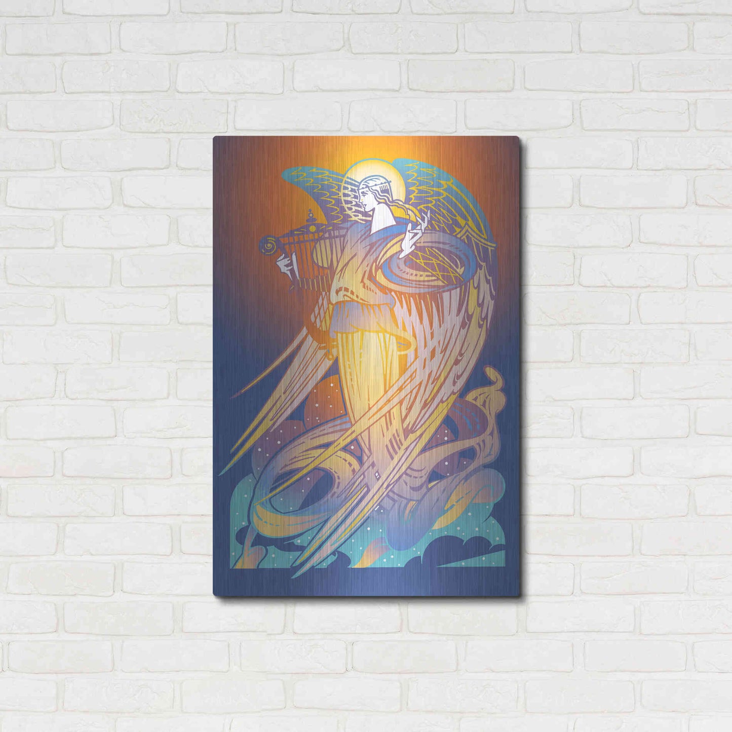 Luxe Metal Art 'New Angel With Harp' by David Chestnutt, Metal Wall Art,24x36