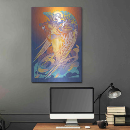 Luxe Metal Art 'New Angel With Harp' by David Chestnutt, Metal Wall Art,24x36