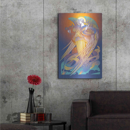 Luxe Metal Art 'New Angel With Harp' by David Chestnutt, Metal Wall Art,24x36