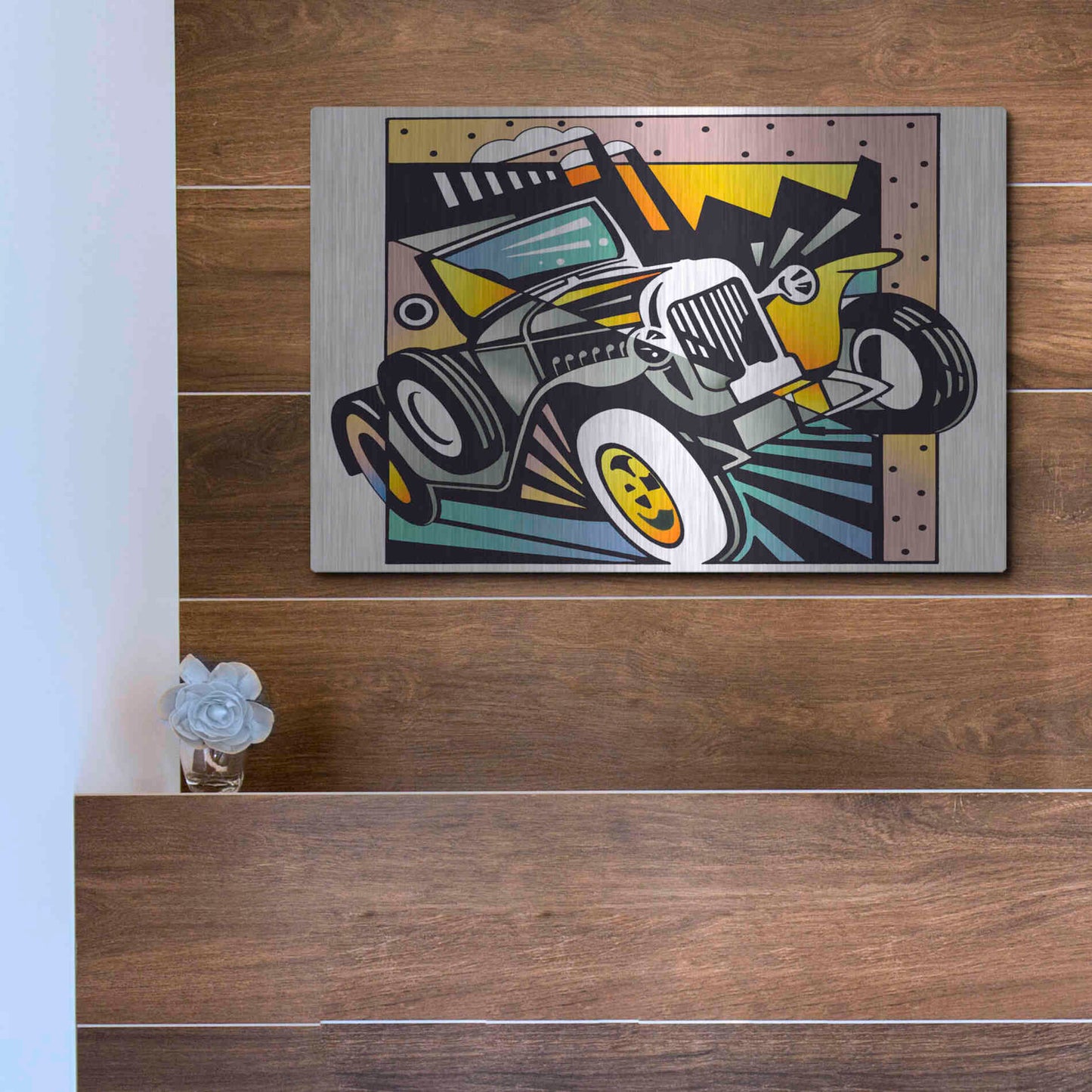 Luxe Metal Art 'Old Auto' by David Chestnutt, Metal Wall Art,16x12