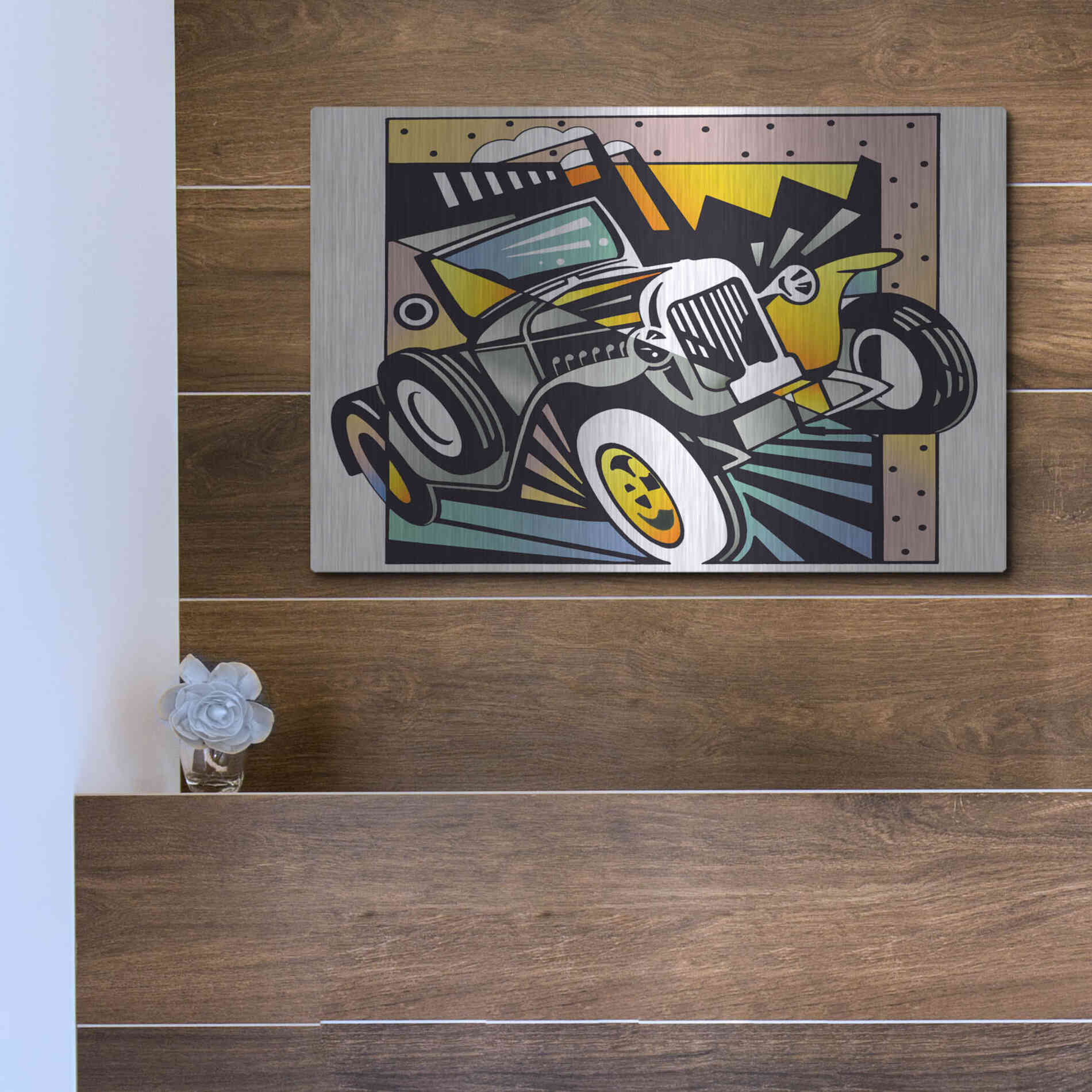 Luxe Metal Art 'Old Auto' by David Chestnutt, Metal Wall Art,16x12