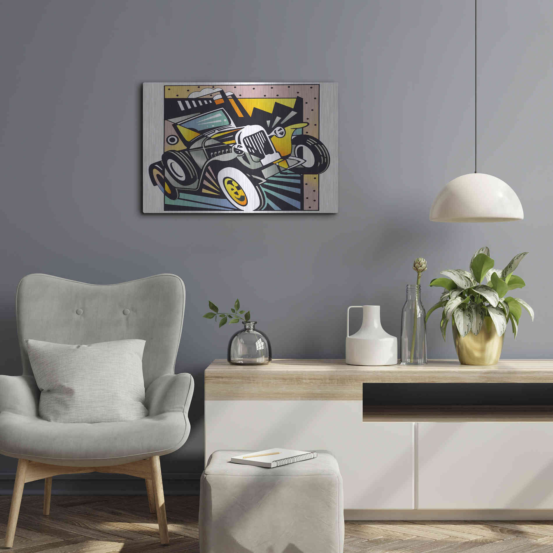 Luxe Metal Art 'Old Auto' by David Chestnutt, Metal Wall Art,24x16