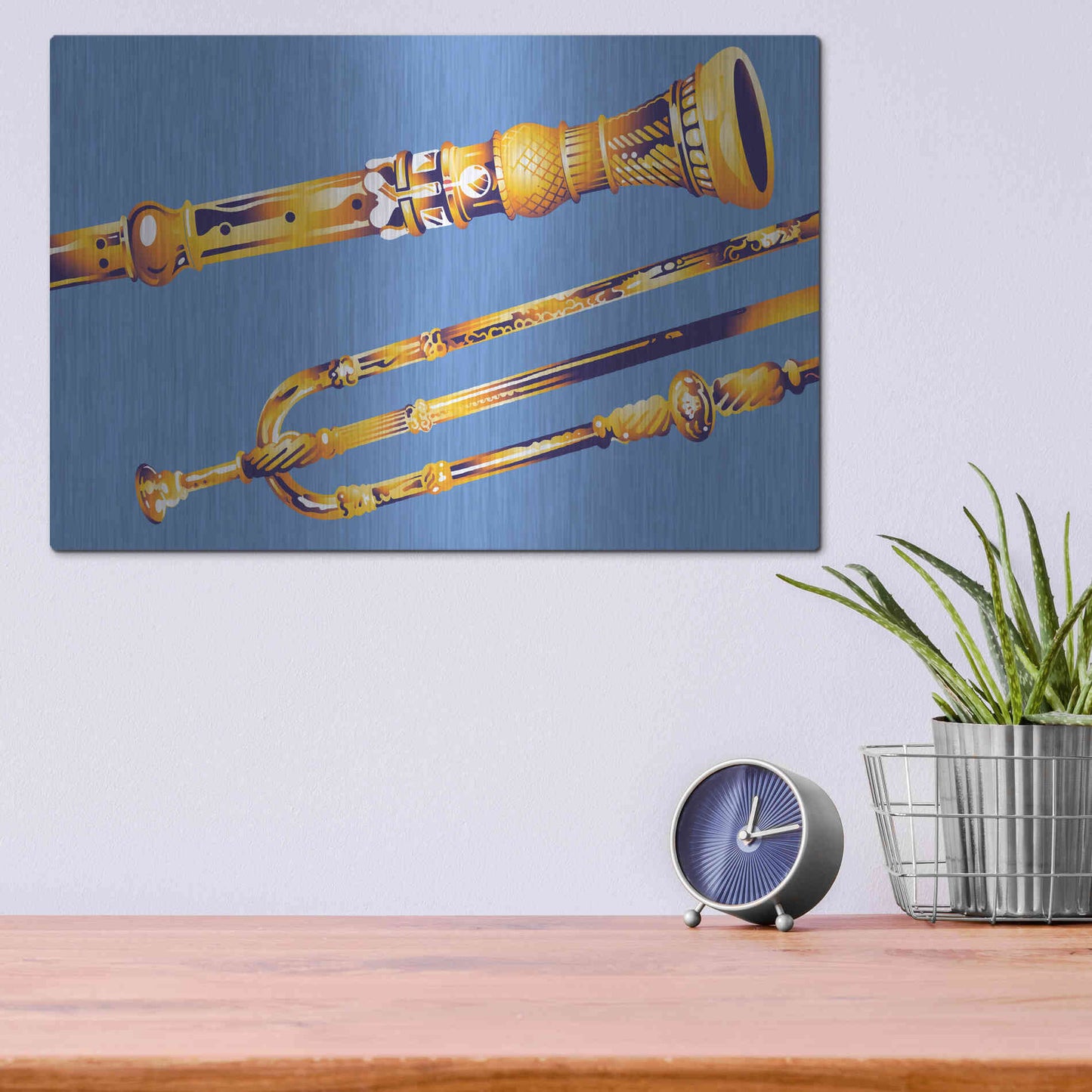 Luxe Metal Art 'Old Instruments' by David Chestnutt, Metal Wall Art,16x12