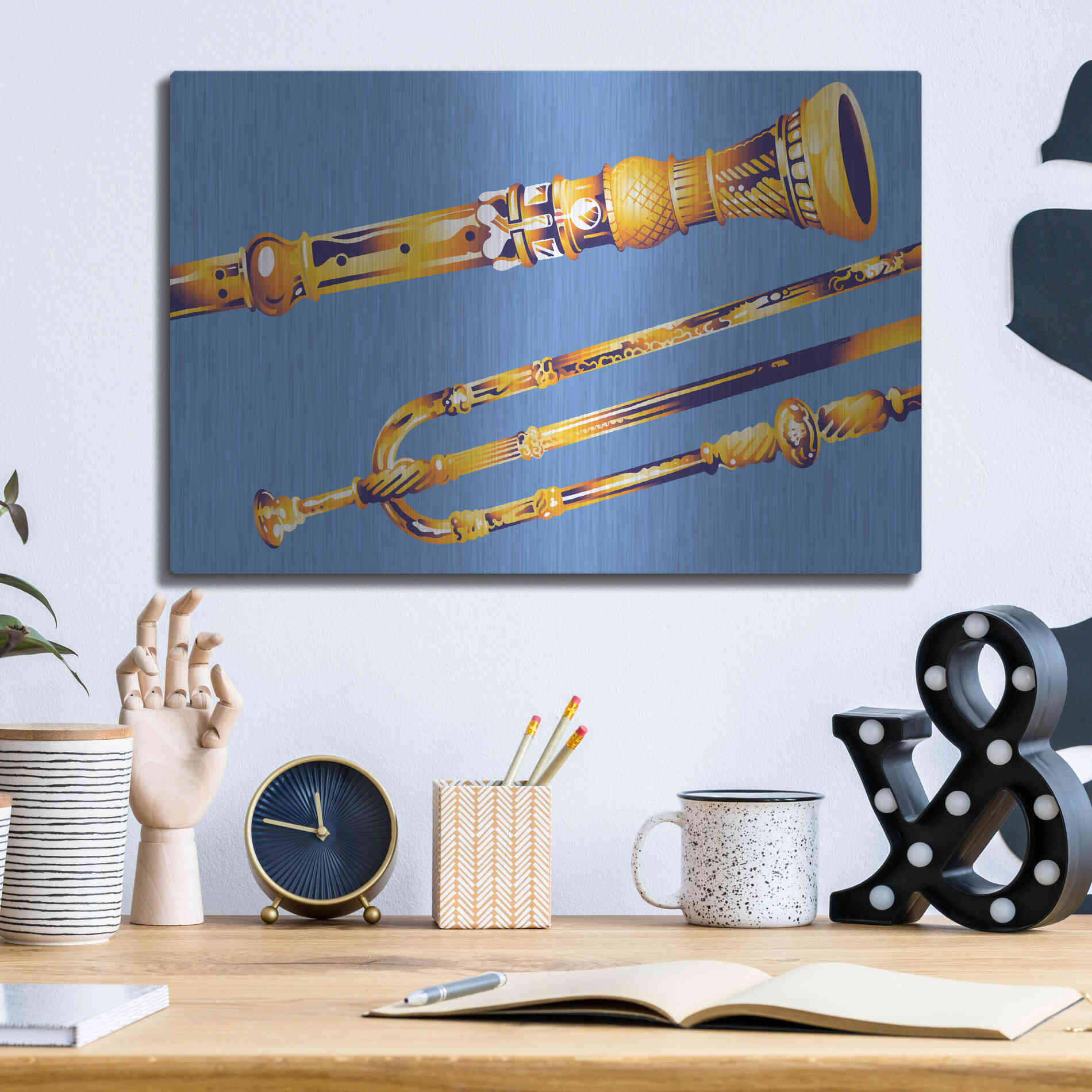 Luxe Metal Art 'Old Instruments' by David Chestnutt, Metal Wall Art,16x12