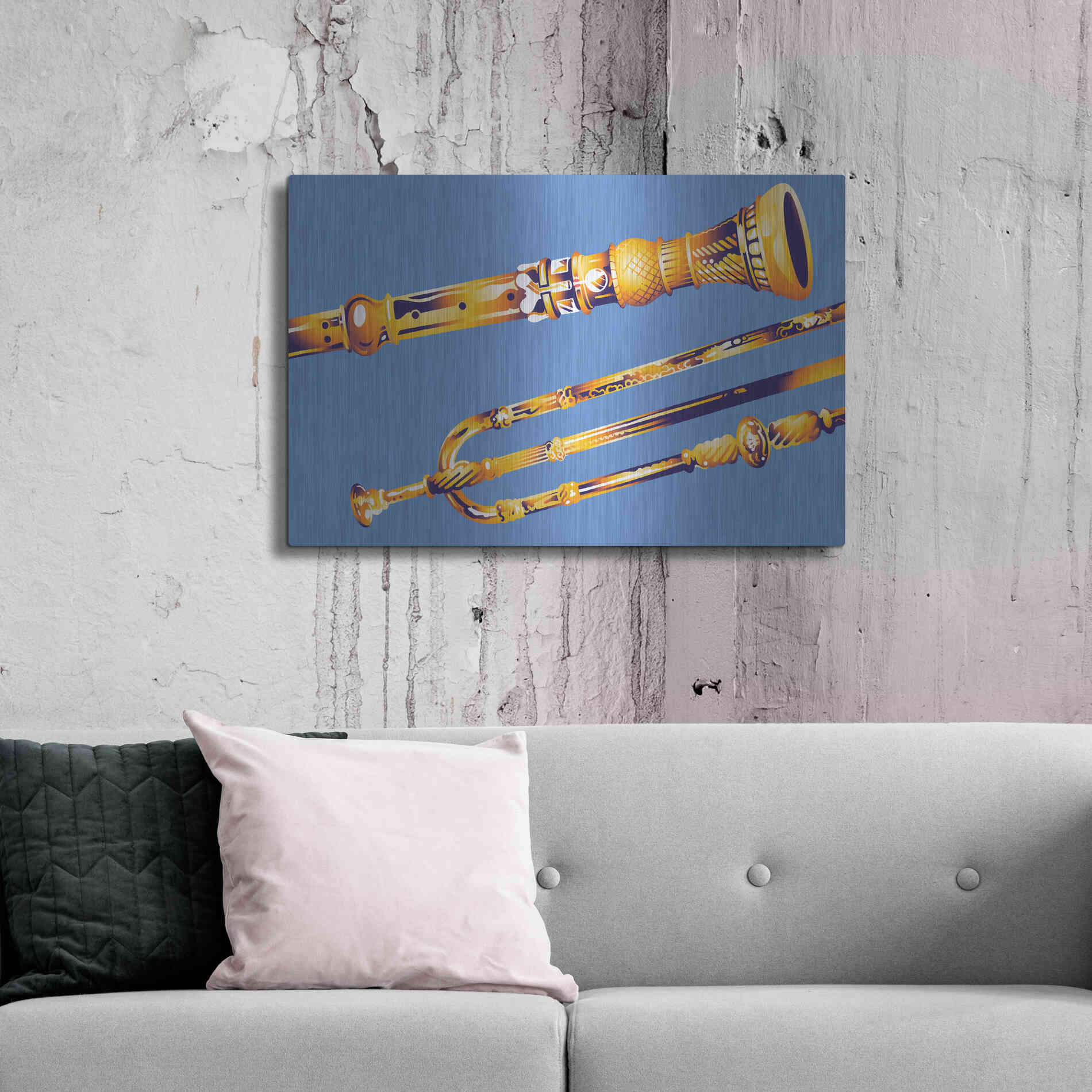 Luxe Metal Art 'Old Instruments' by David Chestnutt, Metal Wall Art,36x24