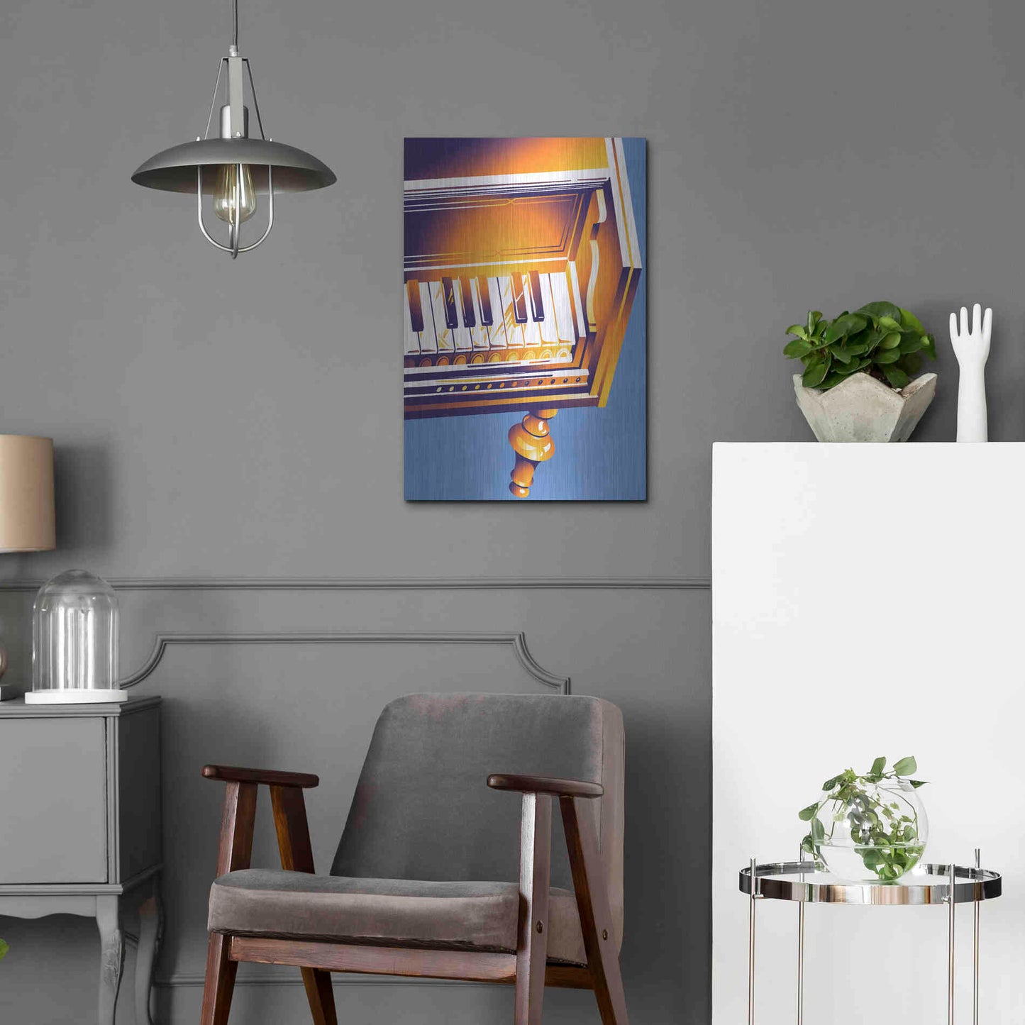 Luxe Metal Art 'Old Piano' by David Chestnutt, Metal Wall Art,16x24
