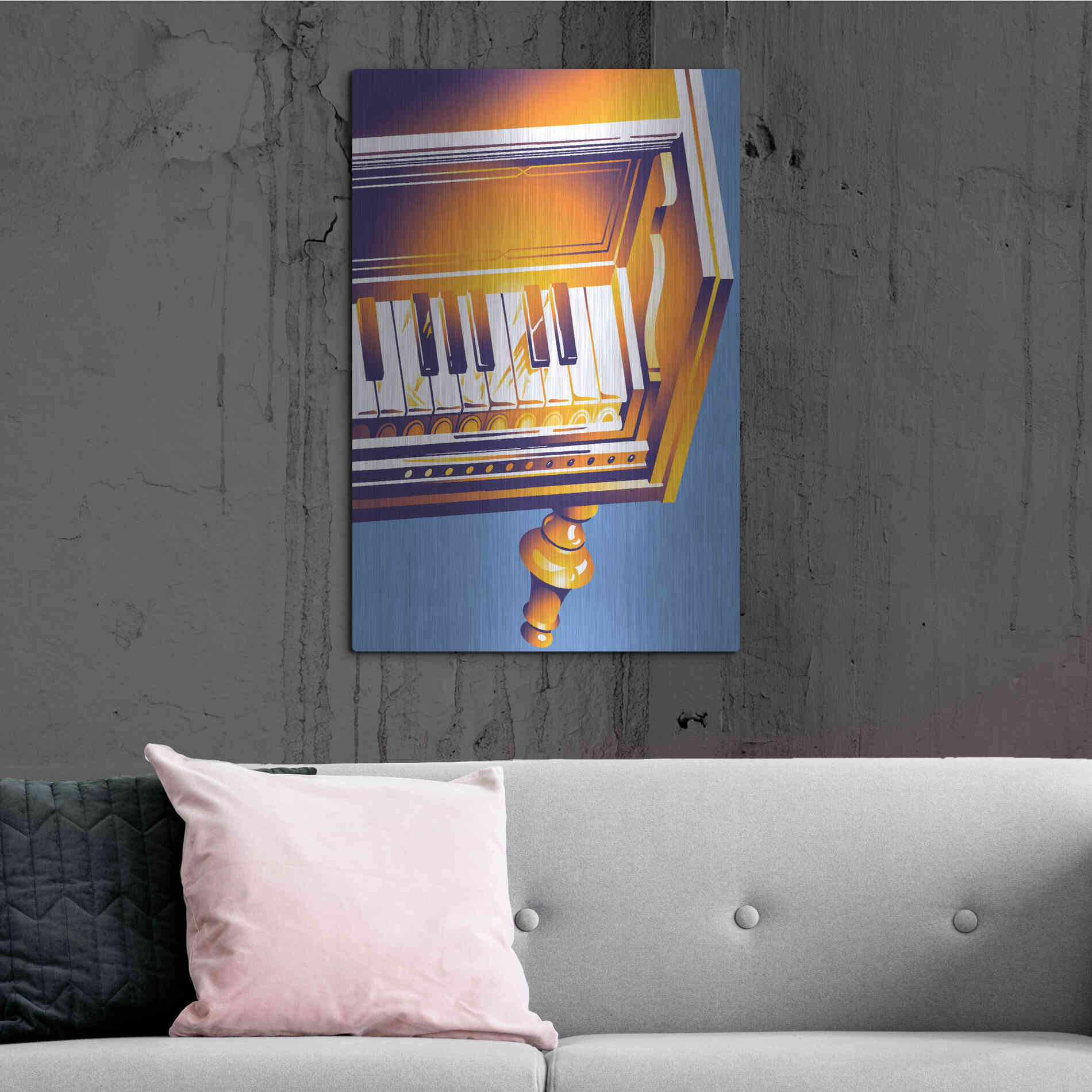 Luxe Metal Art 'Old Piano' by David Chestnutt, Metal Wall Art,24x36
