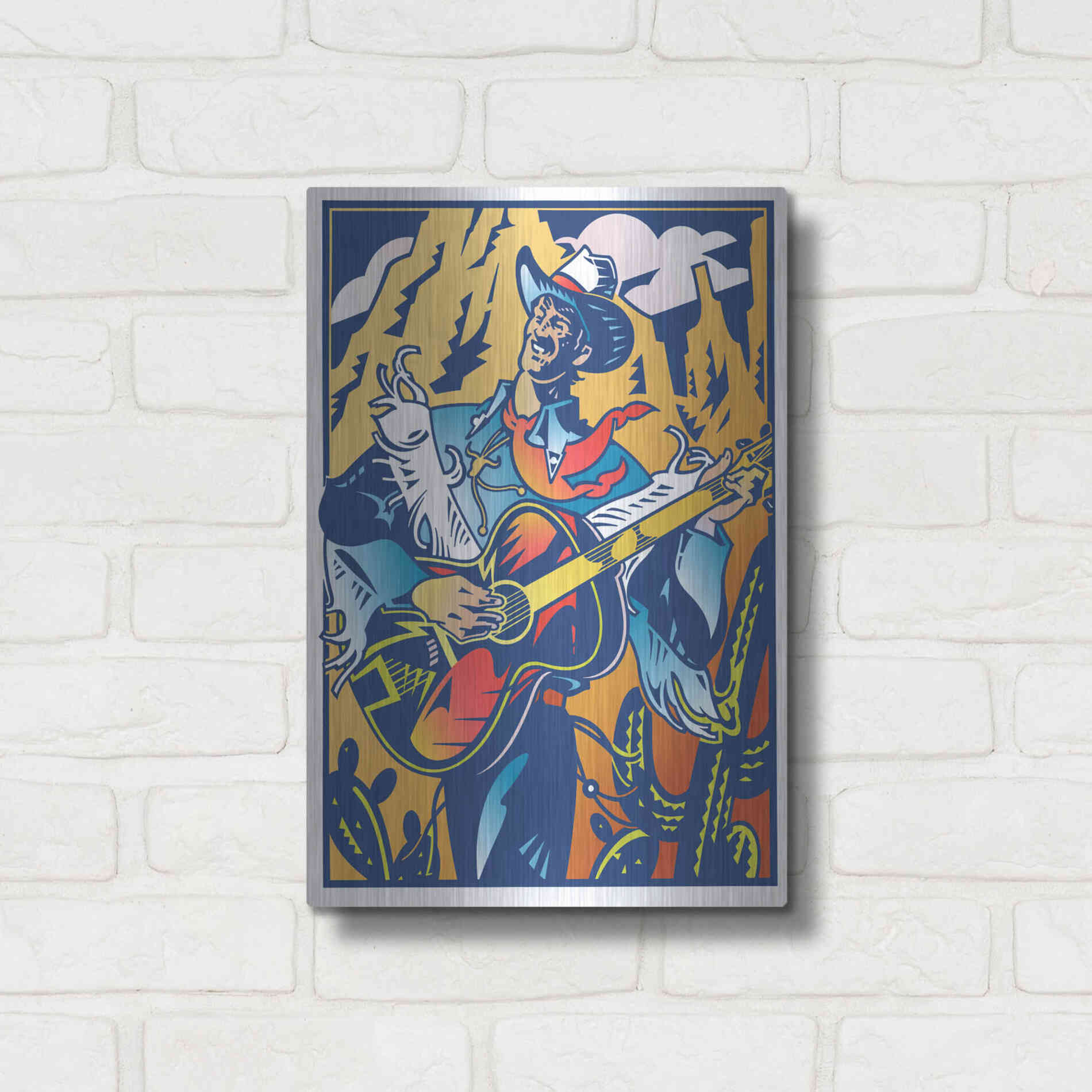 Luxe Metal Art 'Singing Cowboy' by David Chestnutt, Metal Wall Art,12x16