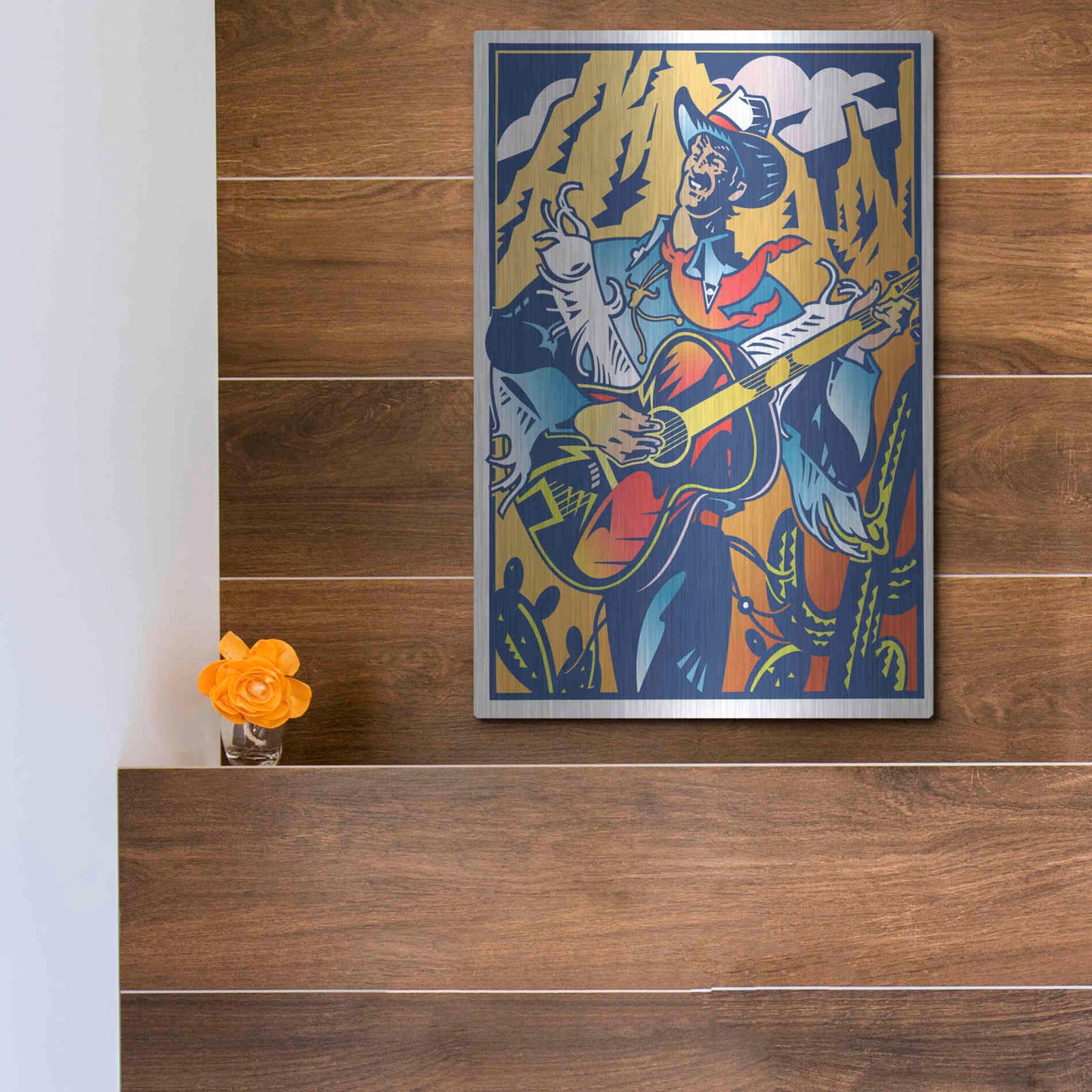 Luxe Metal Art 'Singing Cowboy' by David Chestnutt, Metal Wall Art,12x16