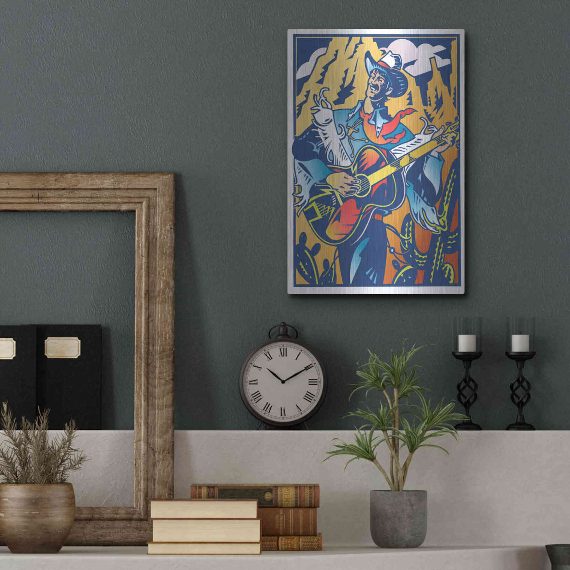 Luxe Metal Art 'Singing Cowboy' by David Chestnutt, Metal Wall Art,12x16