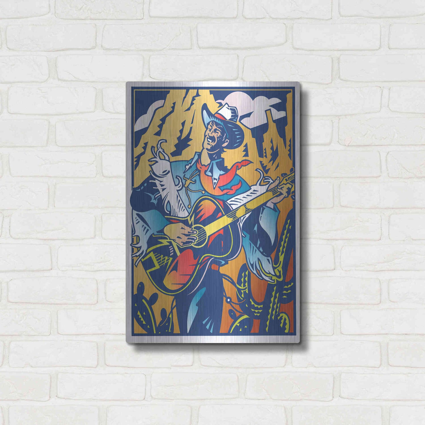 Luxe Metal Art 'Singing Cowboy' by David Chestnutt, Metal Wall Art,16x24