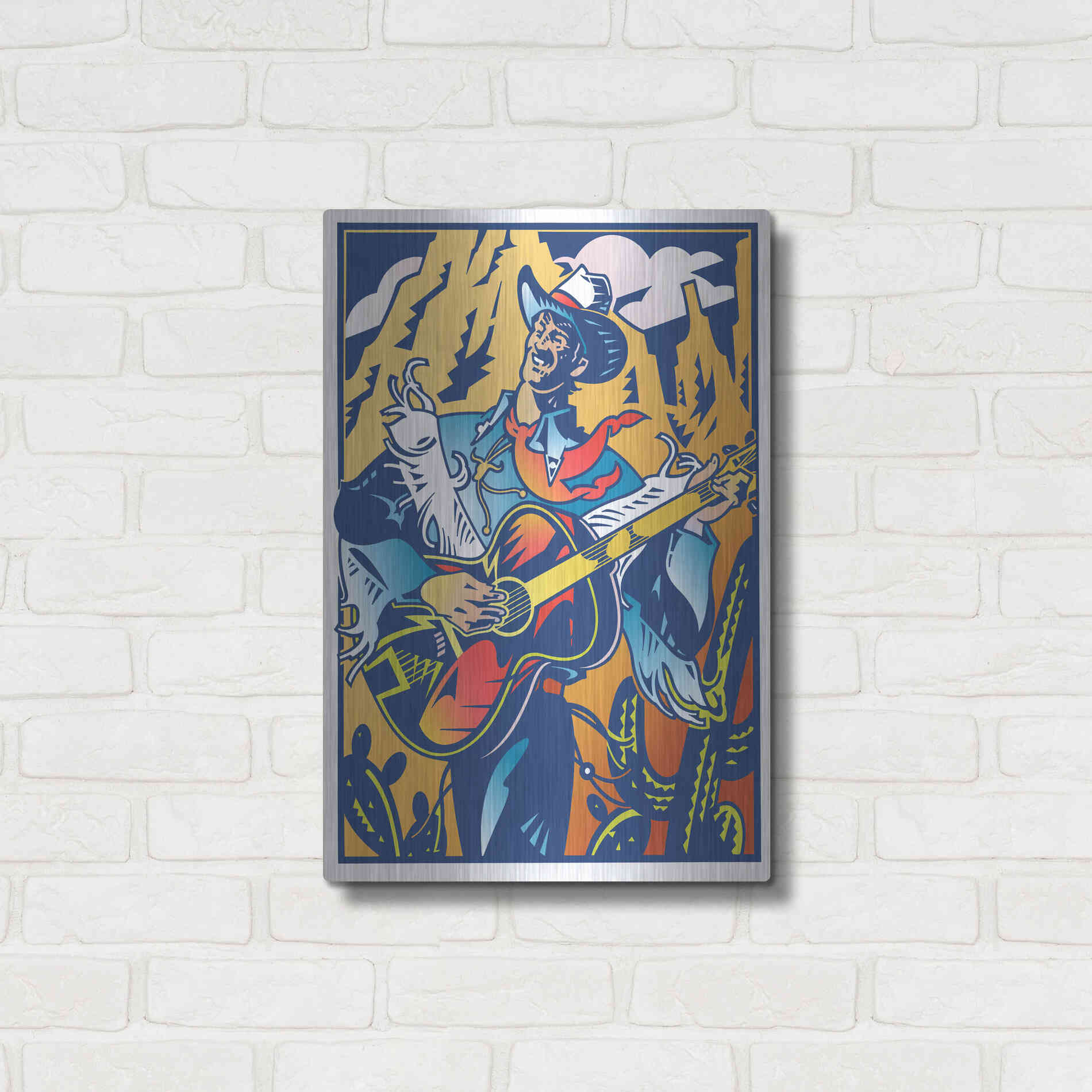 Luxe Metal Art 'Singing Cowboy' by David Chestnutt, Metal Wall Art,16x24