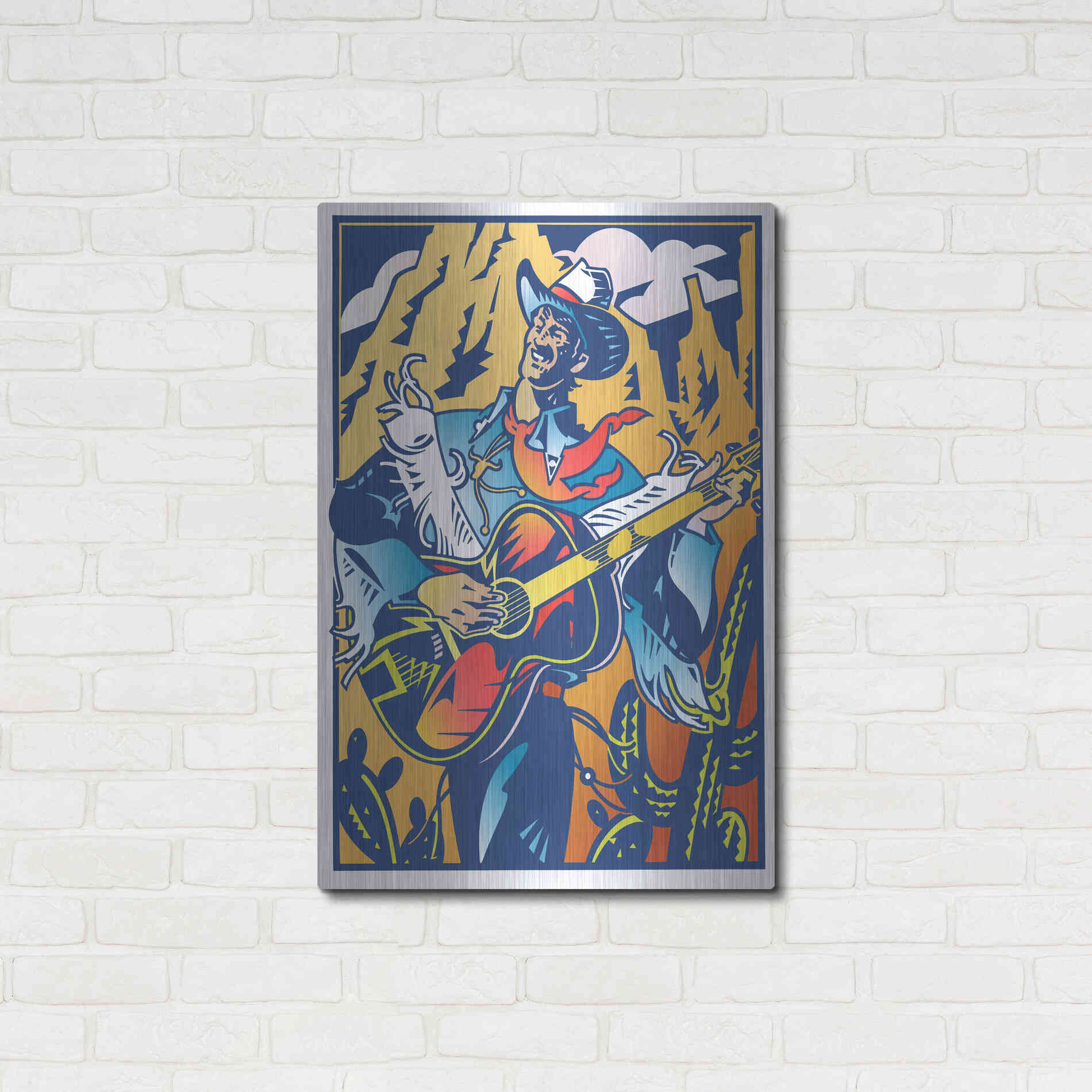 Luxe Metal Art 'Singing Cowboy' by David Chestnutt, Metal Wall Art,24x36