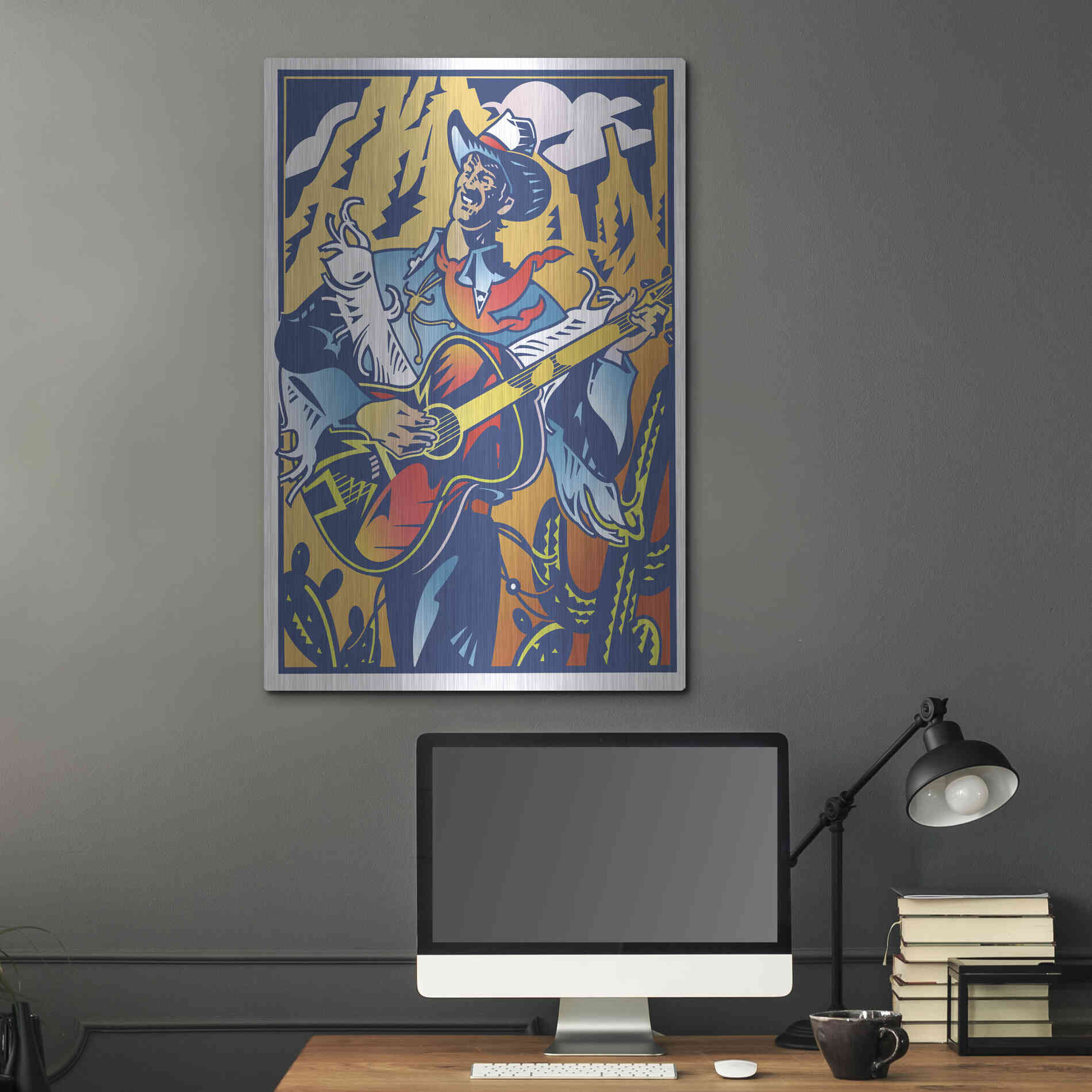 Luxe Metal Art 'Singing Cowboy' by David Chestnutt, Metal Wall Art,24x36