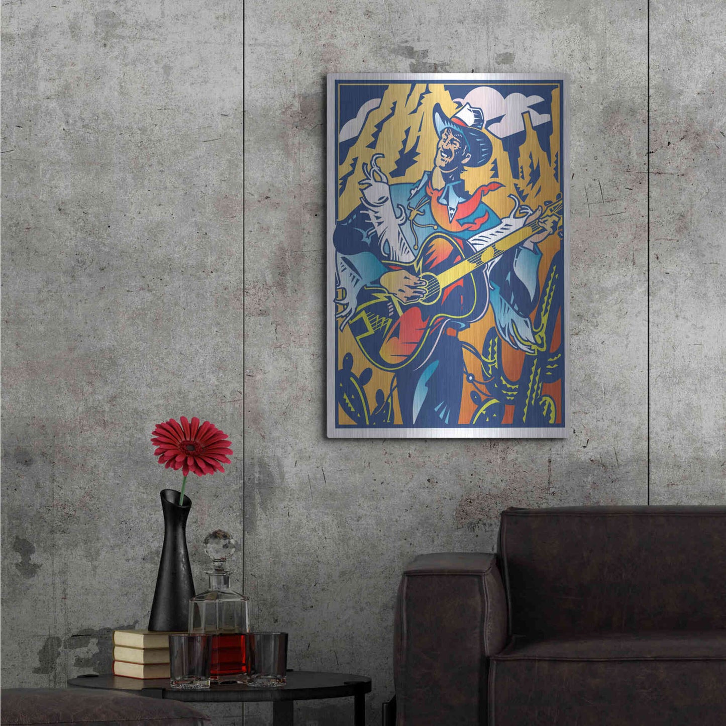 Luxe Metal Art 'Singing Cowboy' by David Chestnutt, Metal Wall Art,24x36