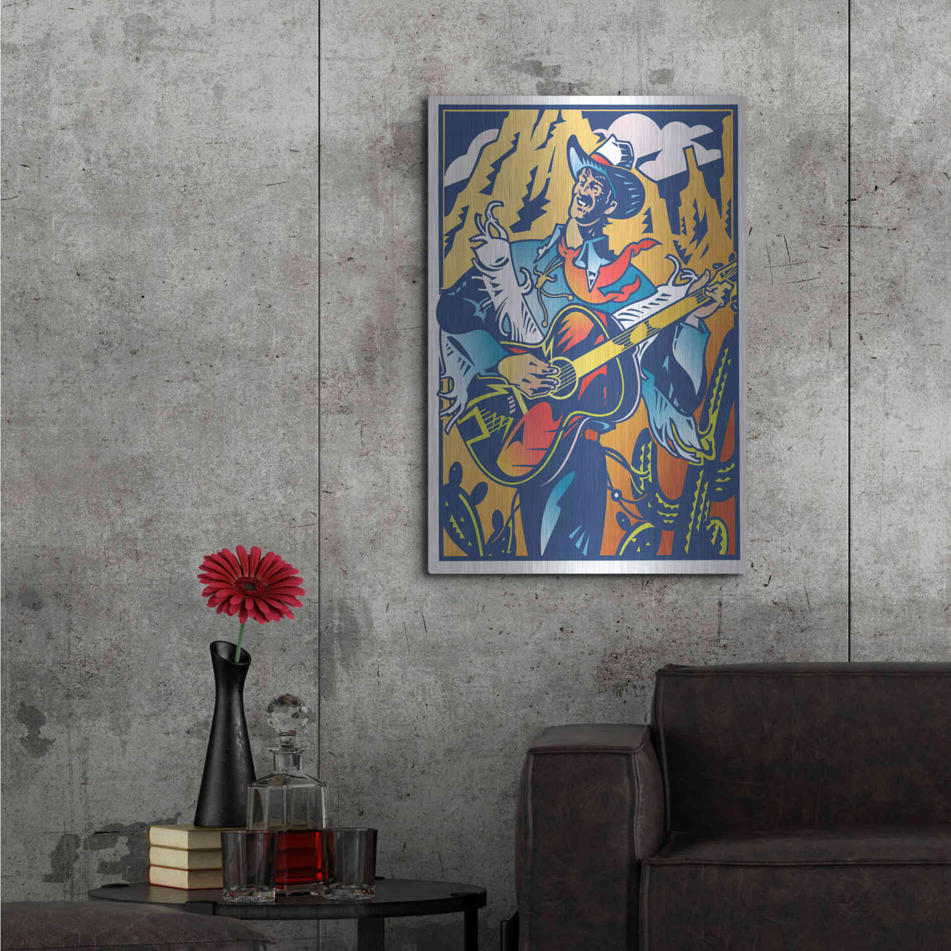 Luxe Metal Art 'Singing Cowboy' by David Chestnutt, Metal Wall Art,24x36