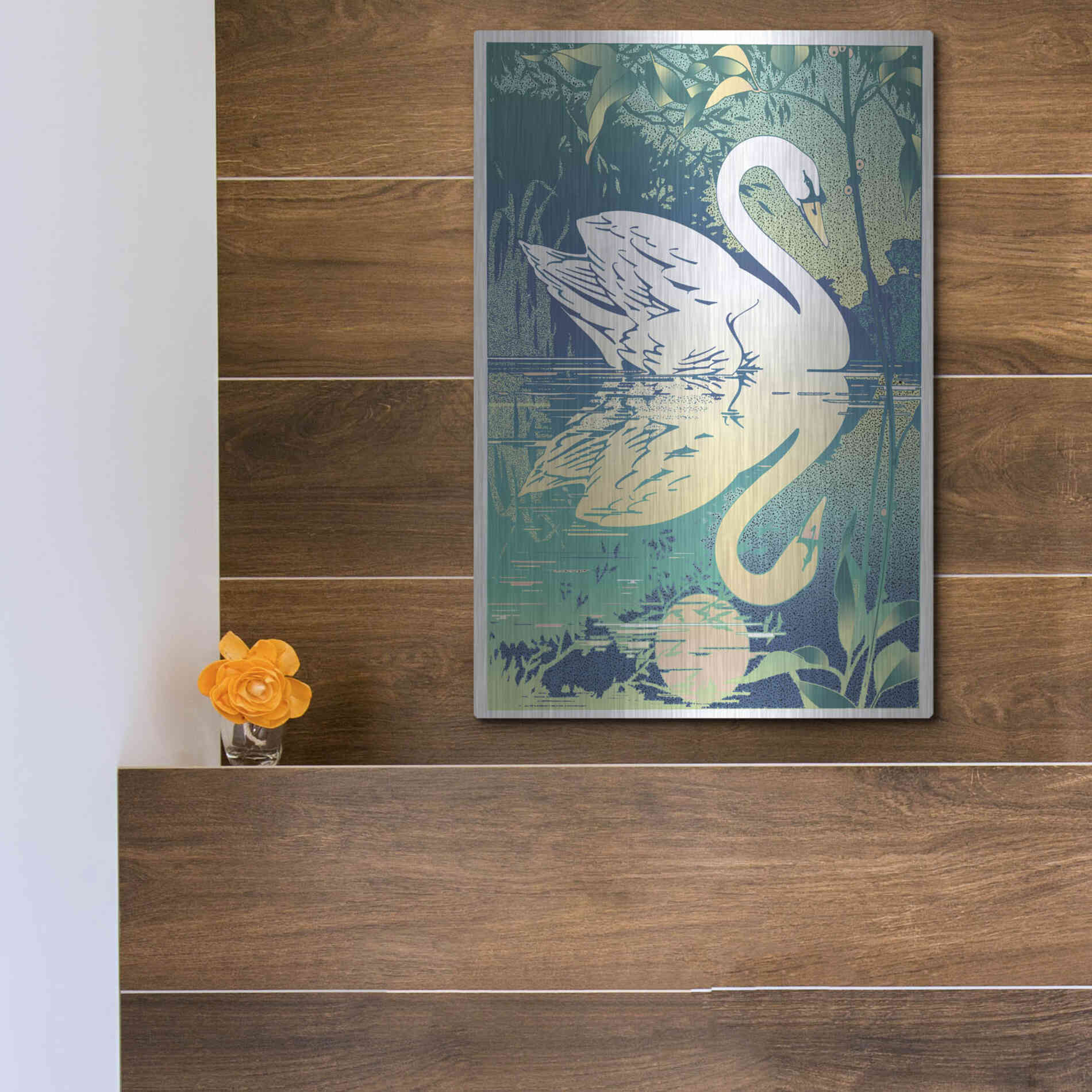 Luxe Metal Art 'Swan' by David Chestnutt, Metal Wall Art,12x16