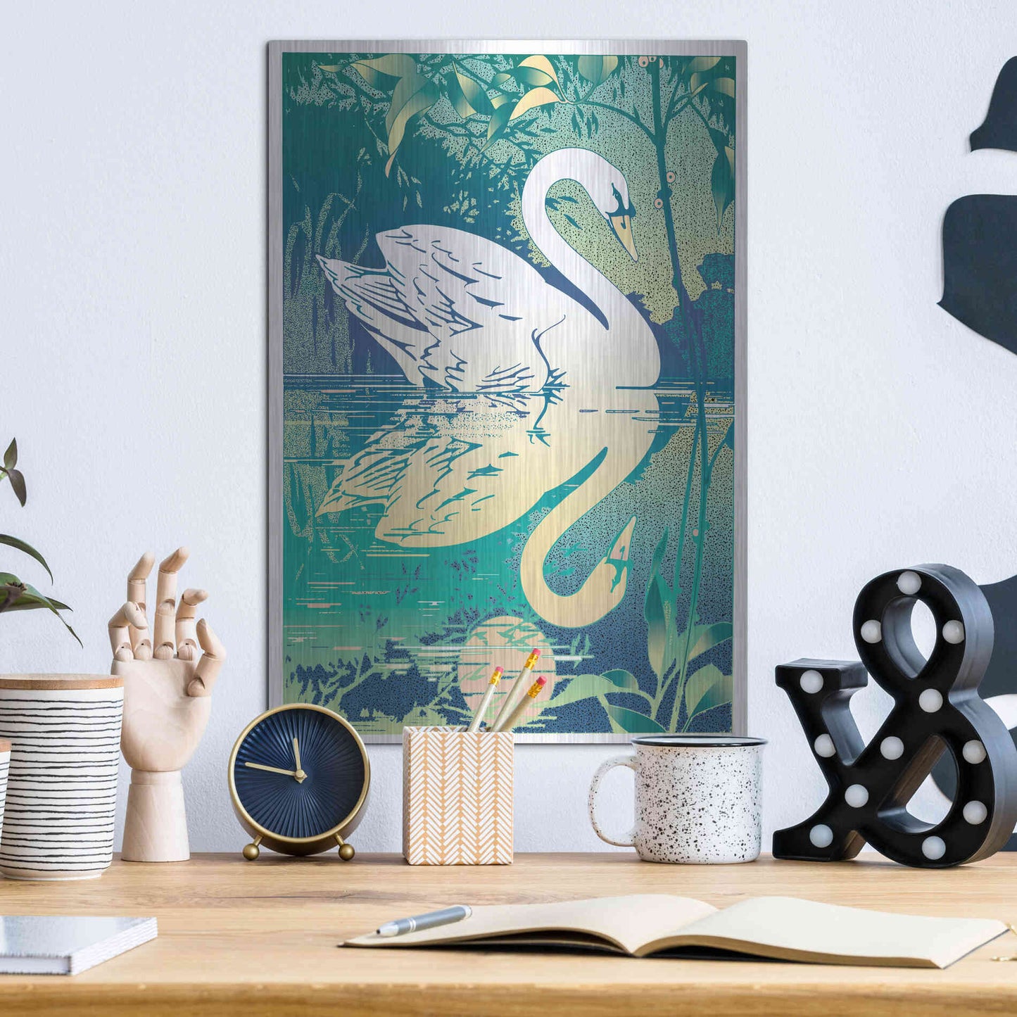 Luxe Metal Art 'Swan' by David Chestnutt, Metal Wall Art,12x16