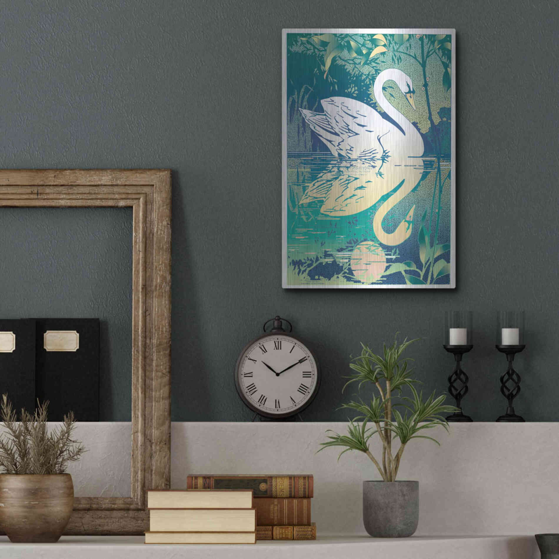 Luxe Metal Art 'Swan' by David Chestnutt, Metal Wall Art,12x16