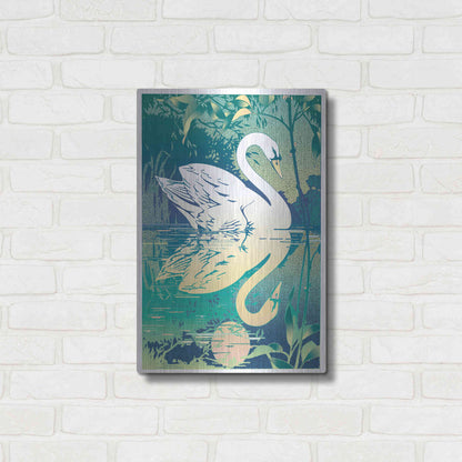 Luxe Metal Art 'Swan' by David Chestnutt, Metal Wall Art,16x24