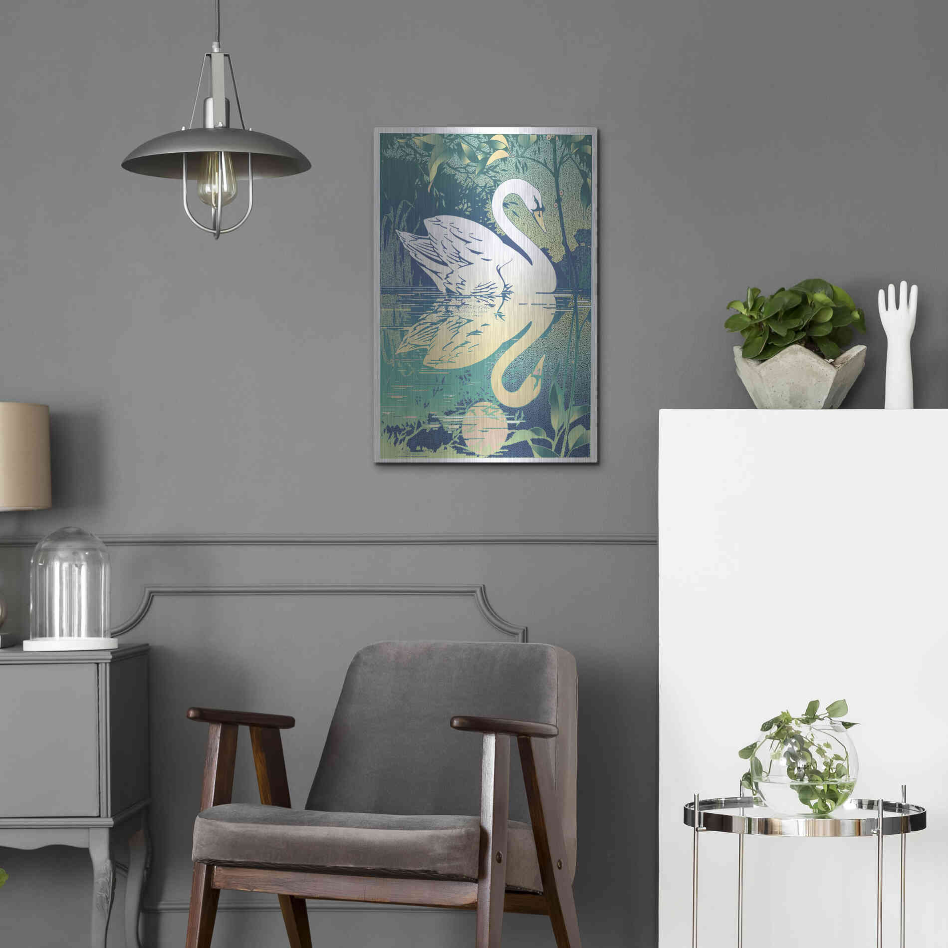 Luxe Metal Art 'Swan' by David Chestnutt, Metal Wall Art,16x24