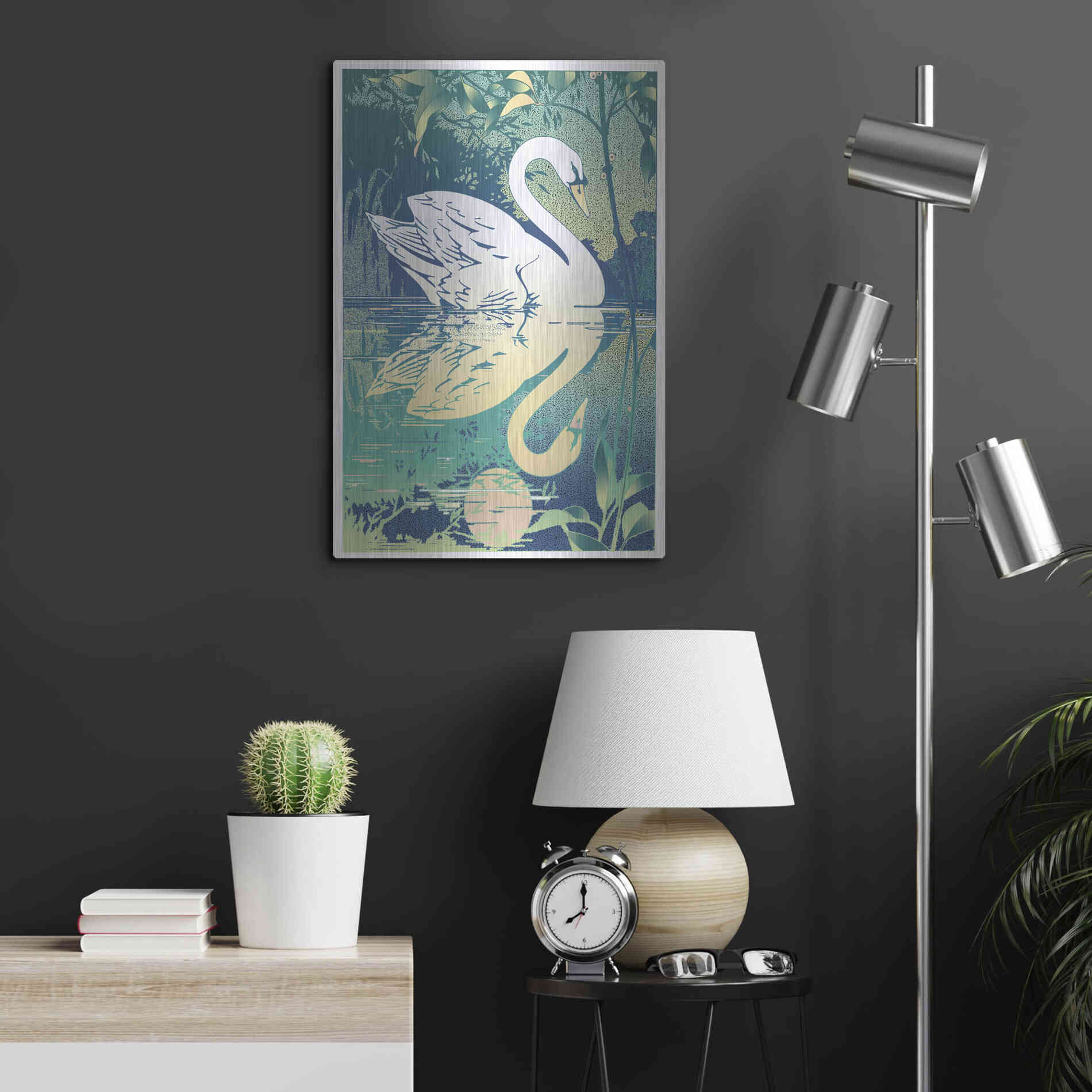 Luxe Metal Art 'Swan' by David Chestnutt, Metal Wall Art,16x24