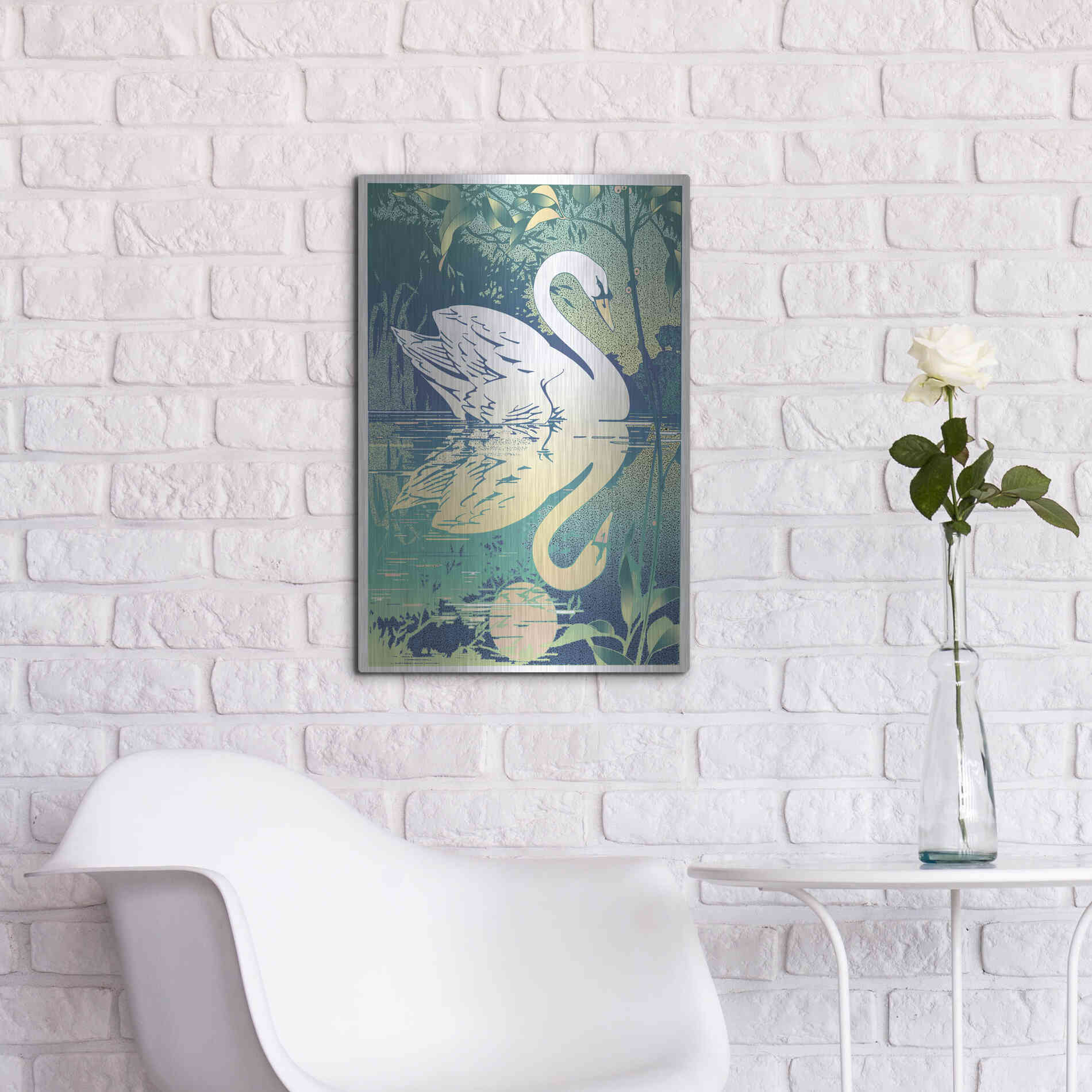 Luxe Metal Art 'Swan' by David Chestnutt, Metal Wall Art,16x24