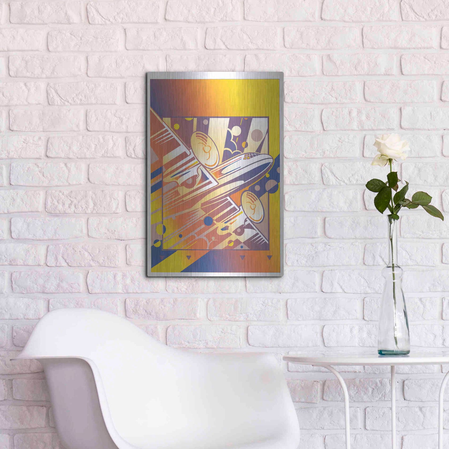 Luxe Metal Art 'Taking Off Yellow' by David Chestnutt, Metal Wall Art,16x24