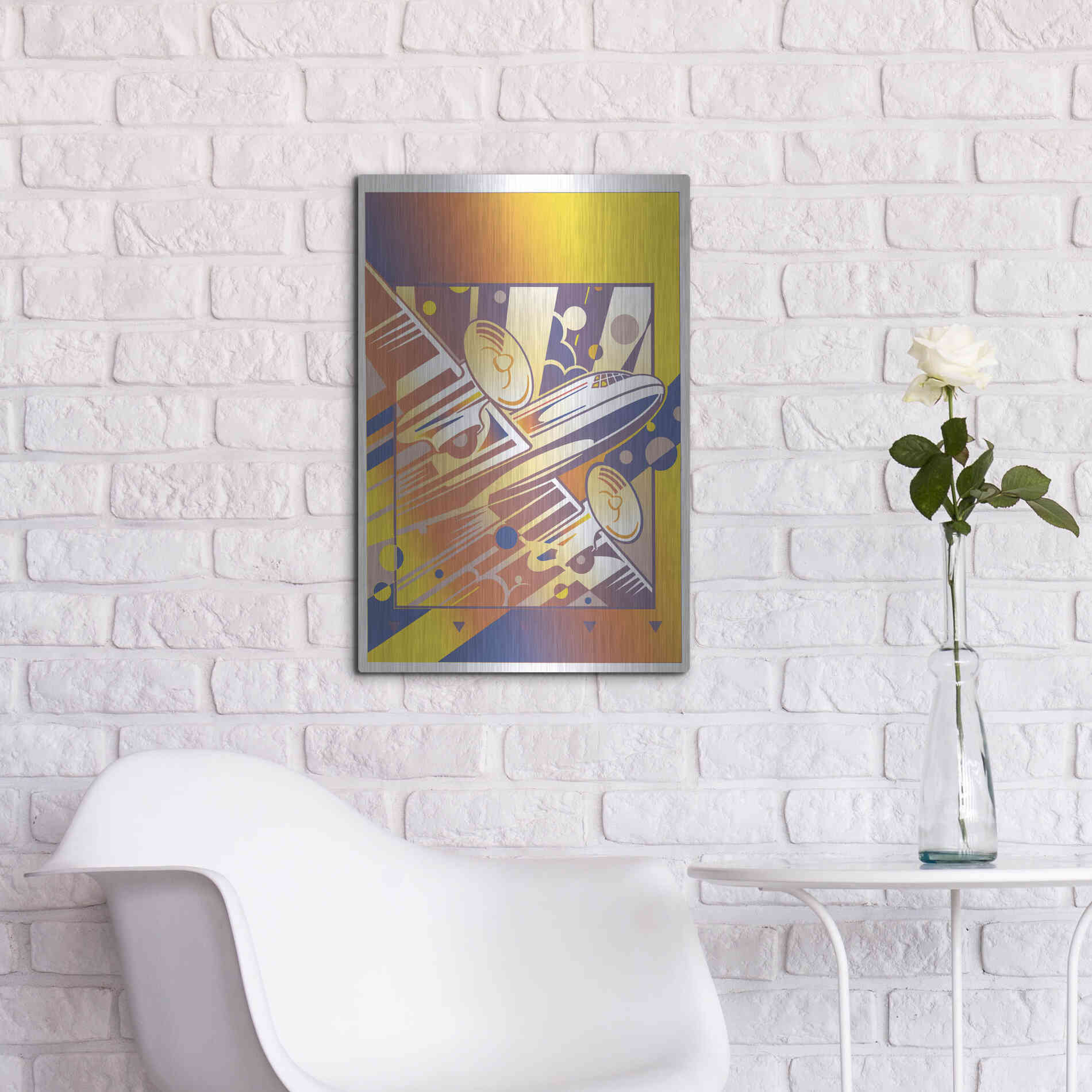 Luxe Metal Art 'Taking Off Yellow' by David Chestnutt, Metal Wall Art,16x24