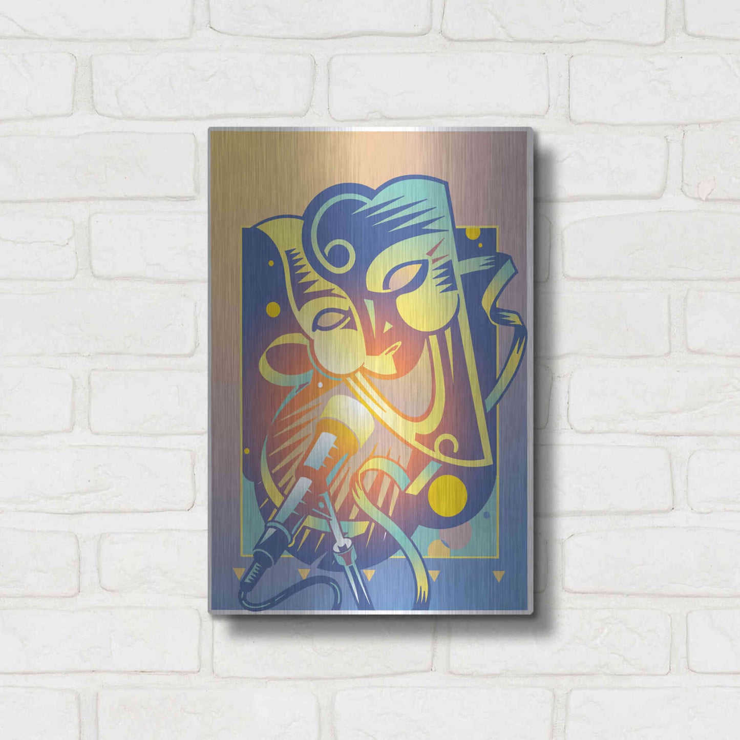 Luxe Metal Art 'The Happy Microphone' by David Chestnutt, Metal Wall Art,12x16