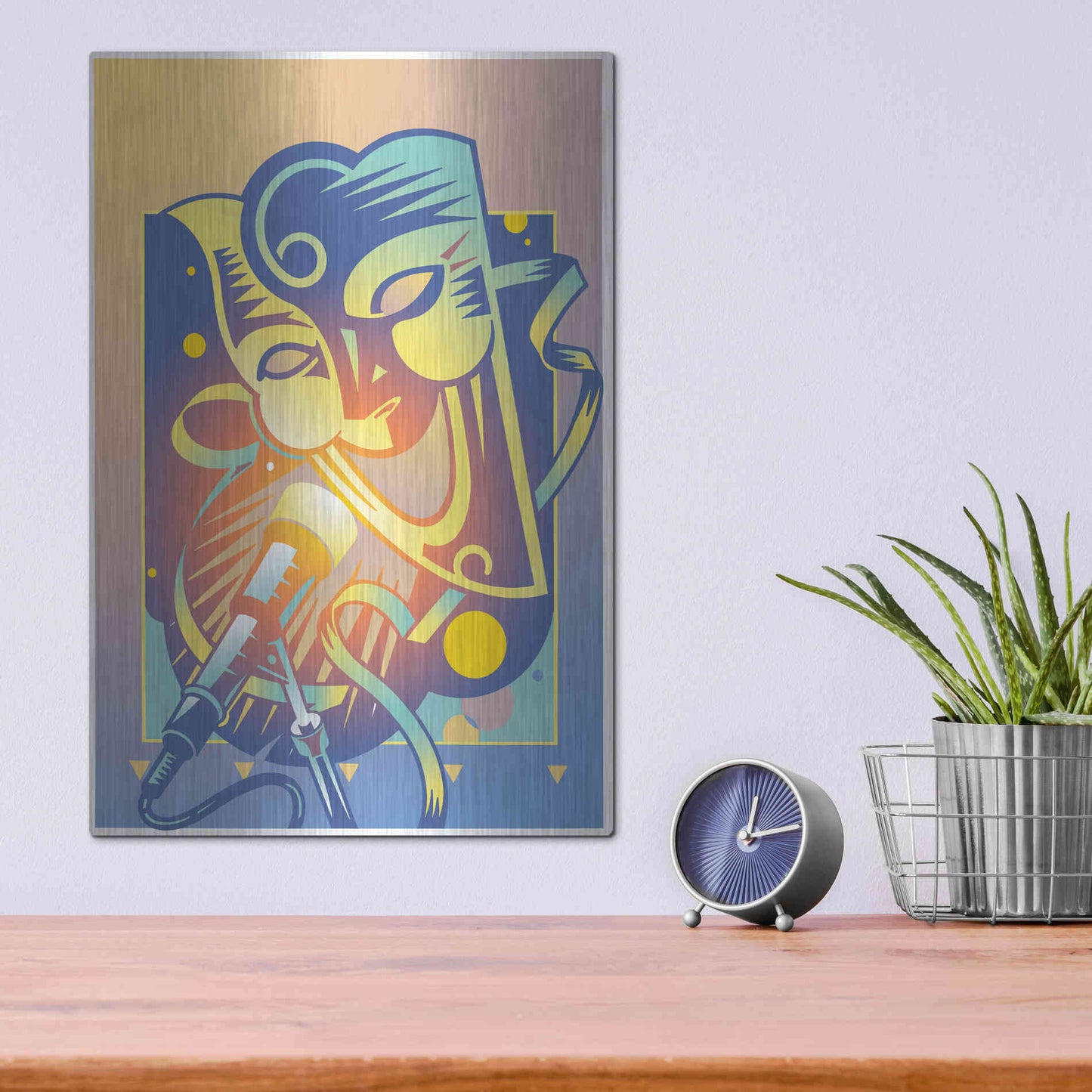 Luxe Metal Art 'The Happy Microphone' by David Chestnutt, Metal Wall Art,12x16