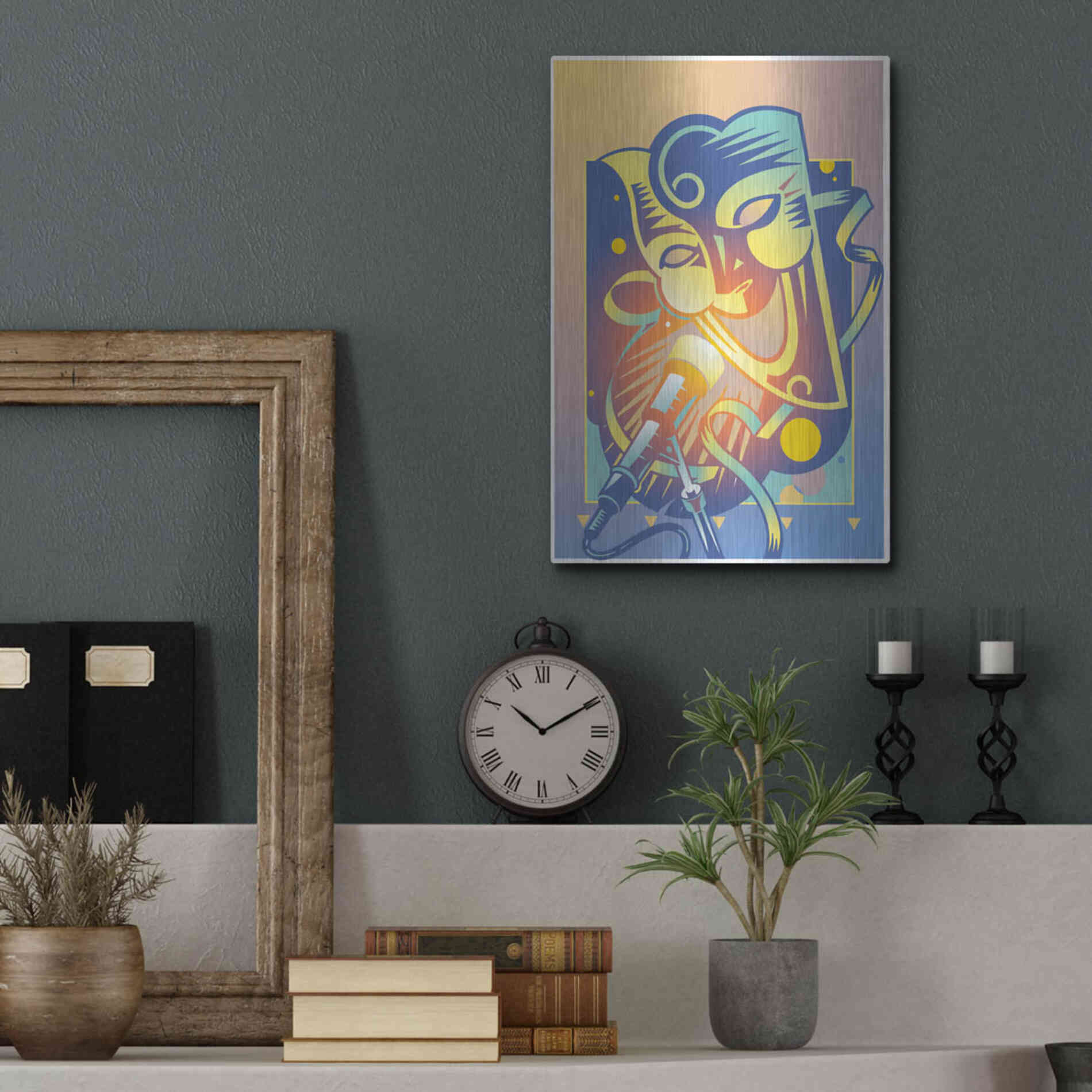 Luxe Metal Art 'The Happy Microphone' by David Chestnutt, Metal Wall Art,12x16