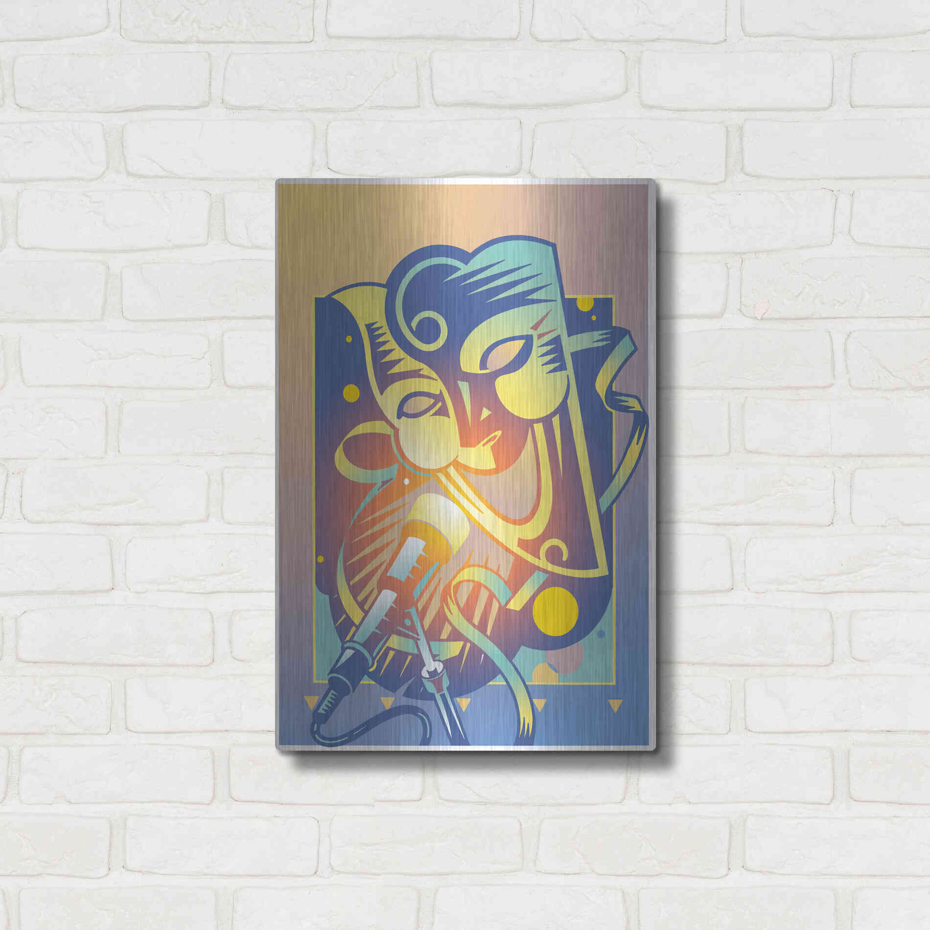 Luxe Metal Art 'The Happy Microphone' by David Chestnutt, Metal Wall Art,16x24