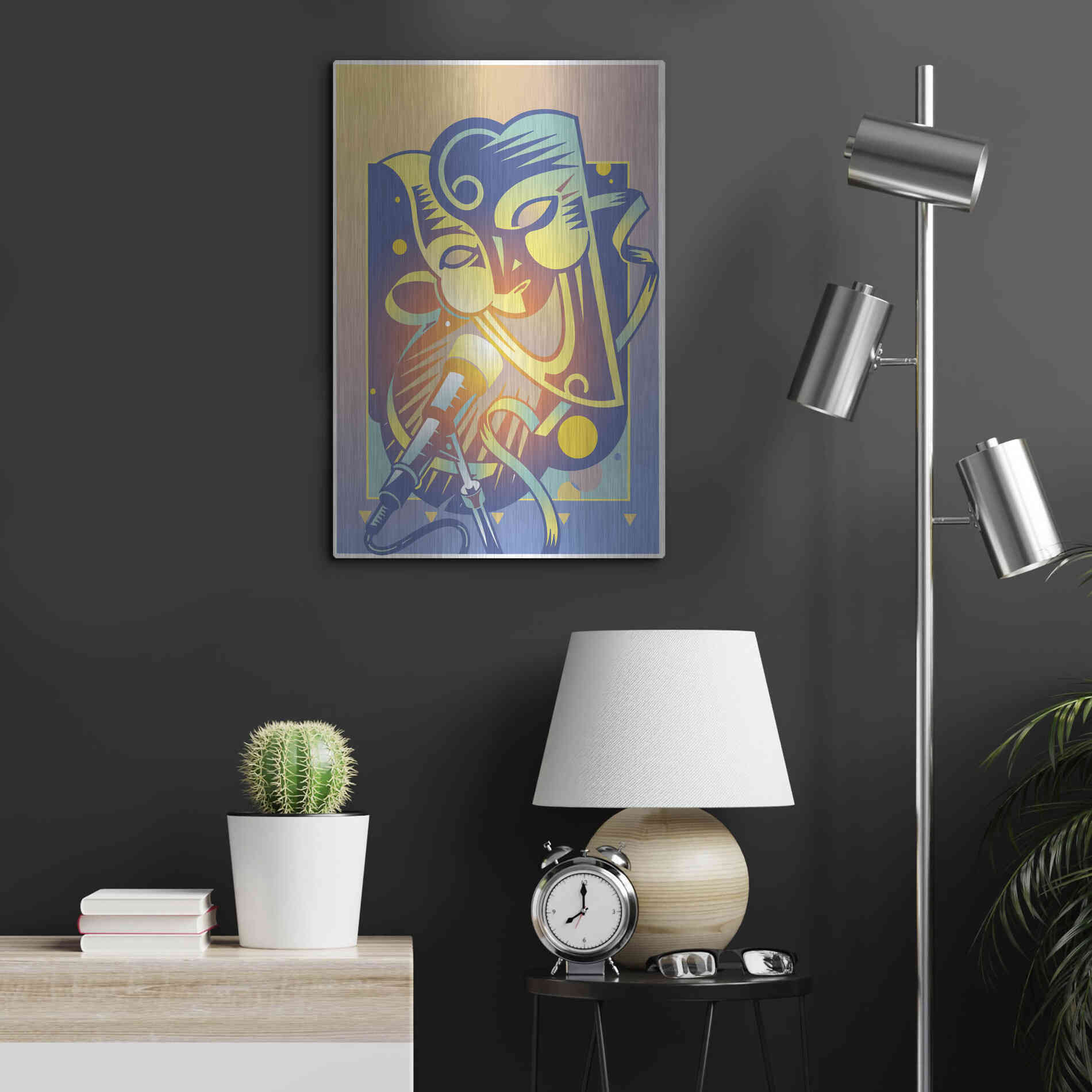 Luxe Metal Art 'The Happy Microphone' by David Chestnutt, Metal Wall Art,16x24