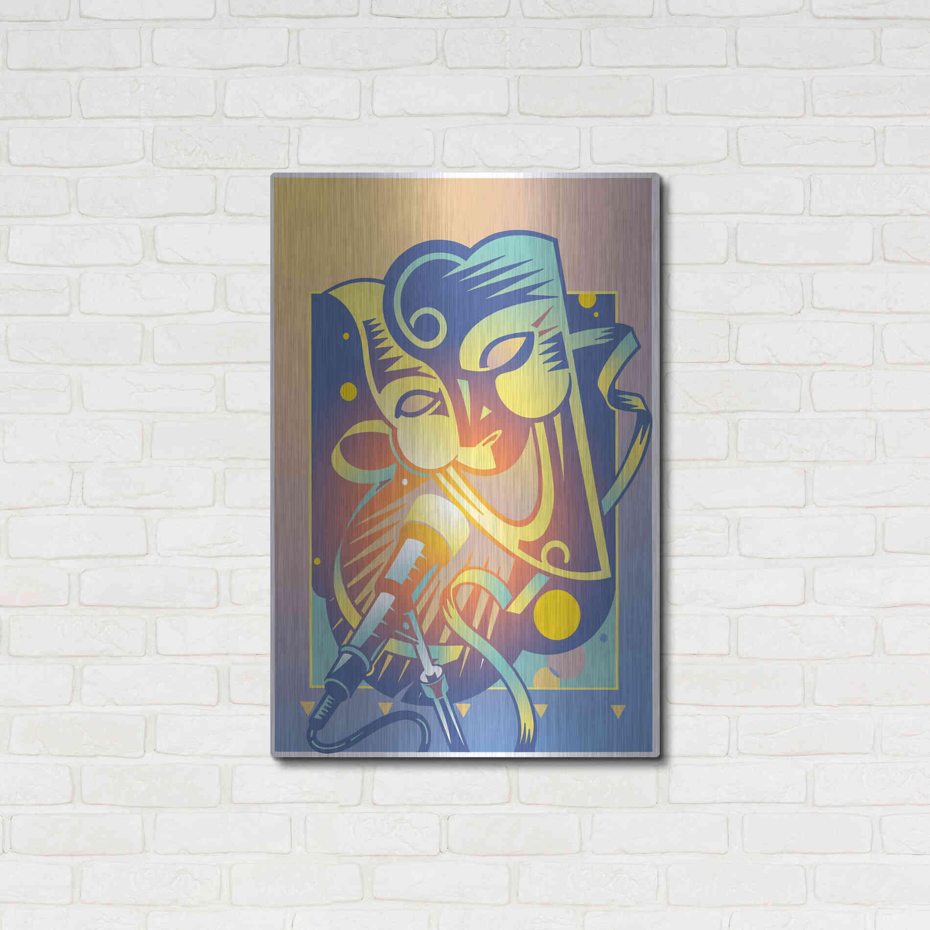 Luxe Metal Art 'The Happy Microphone' by David Chestnutt, Metal Wall Art,24x36