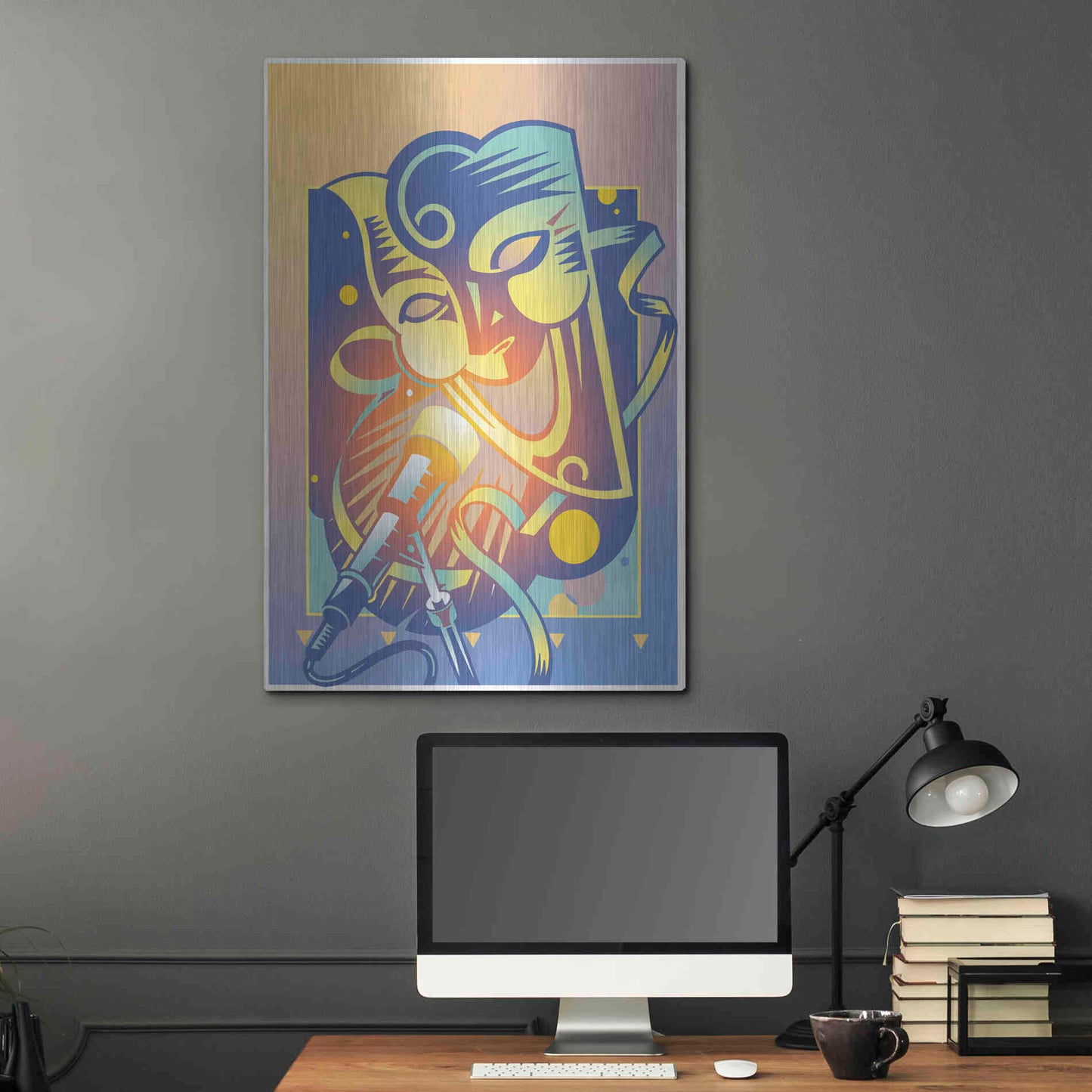 Luxe Metal Art 'The Happy Microphone' by David Chestnutt, Metal Wall Art,24x36