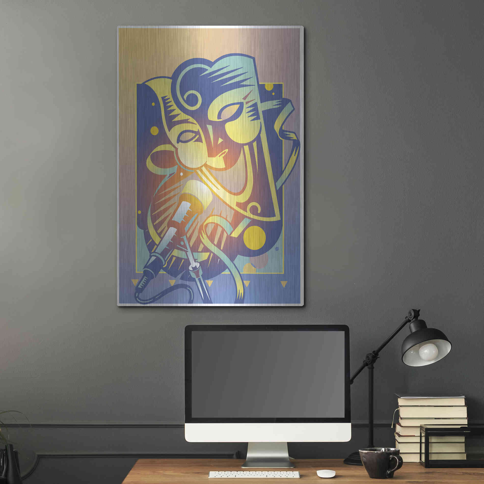 Luxe Metal Art 'The Happy Microphone' by David Chestnutt, Metal Wall Art,24x36