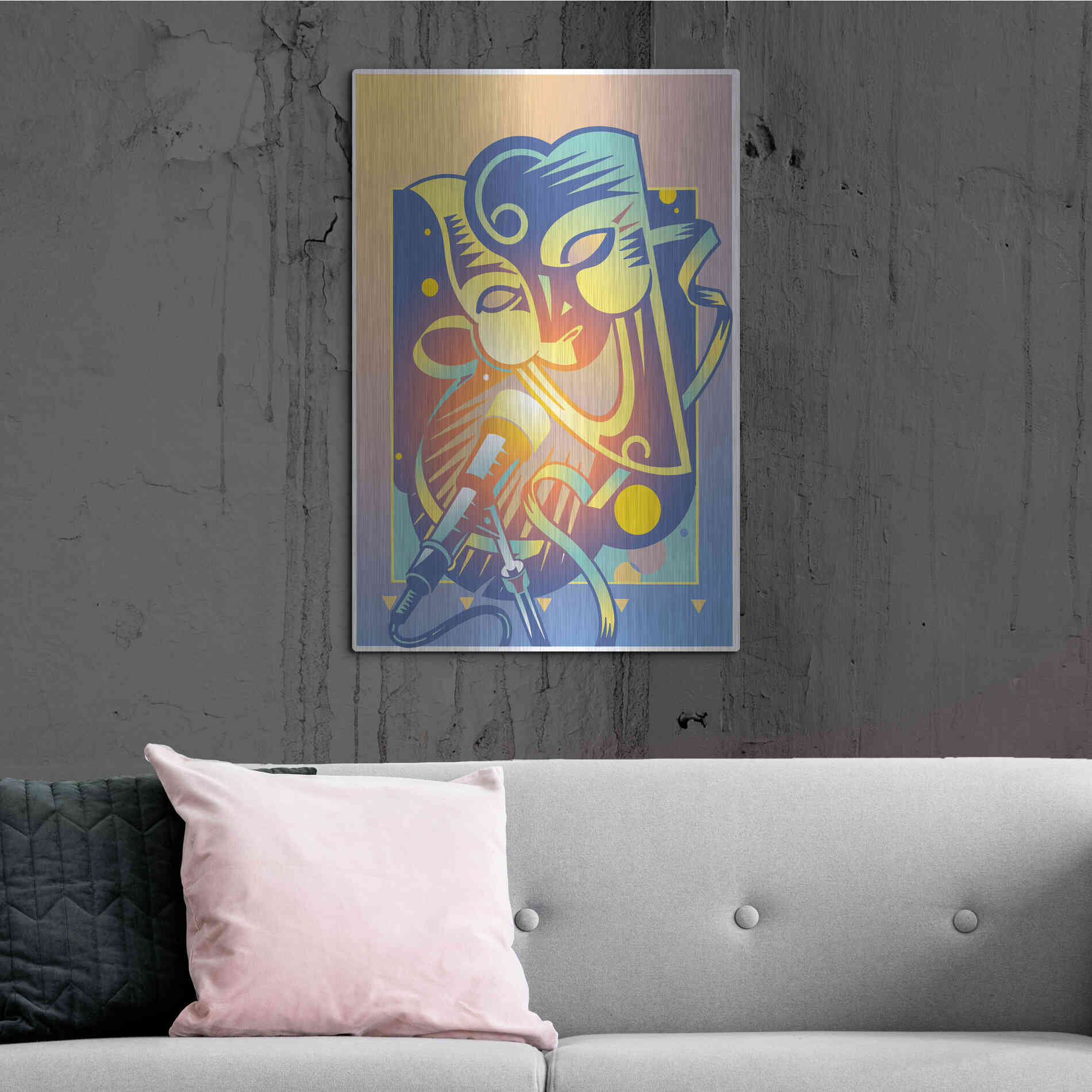 Luxe Metal Art 'The Happy Microphone' by David Chestnutt, Metal Wall Art,24x36