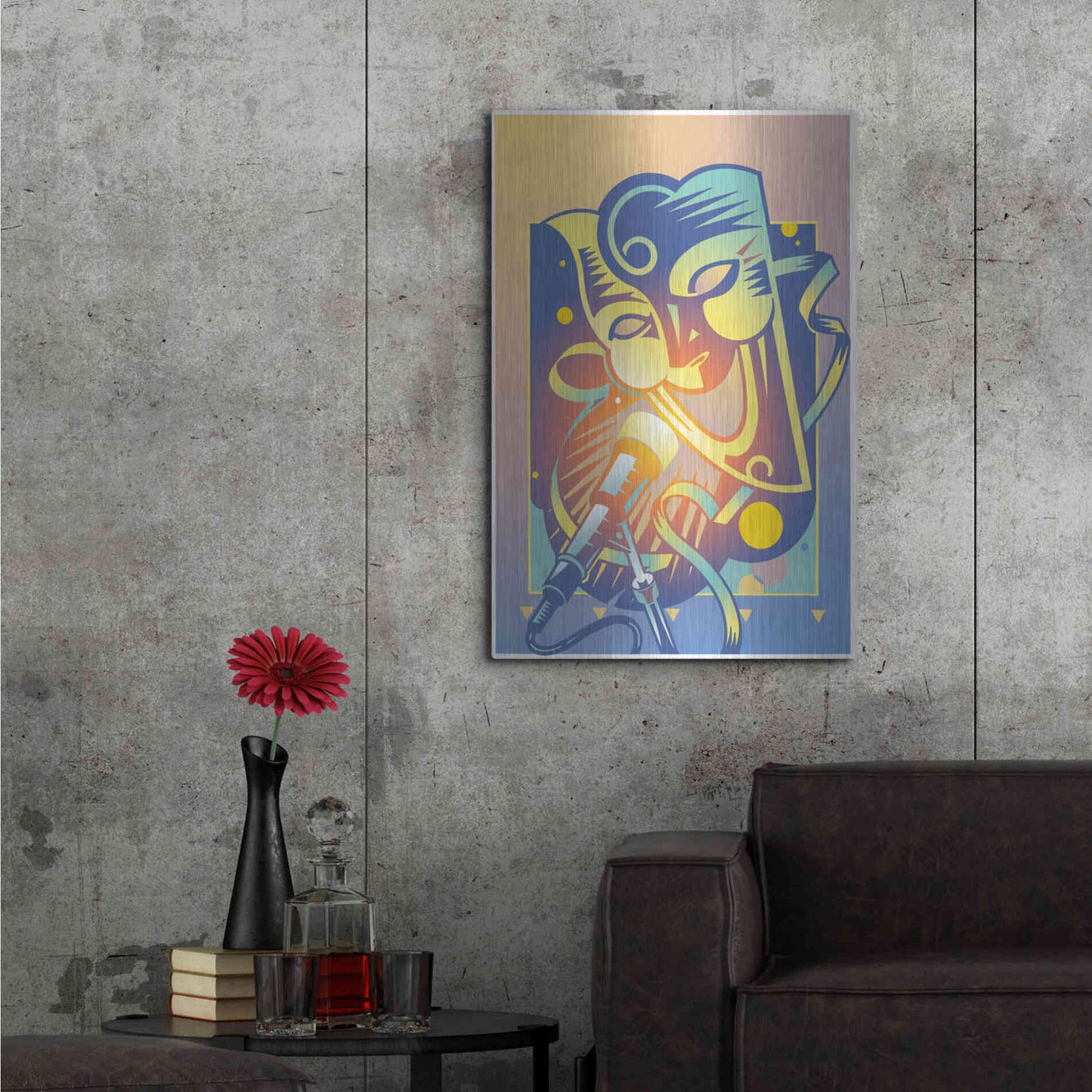 Luxe Metal Art 'The Happy Microphone' by David Chestnutt, Metal Wall Art,24x36