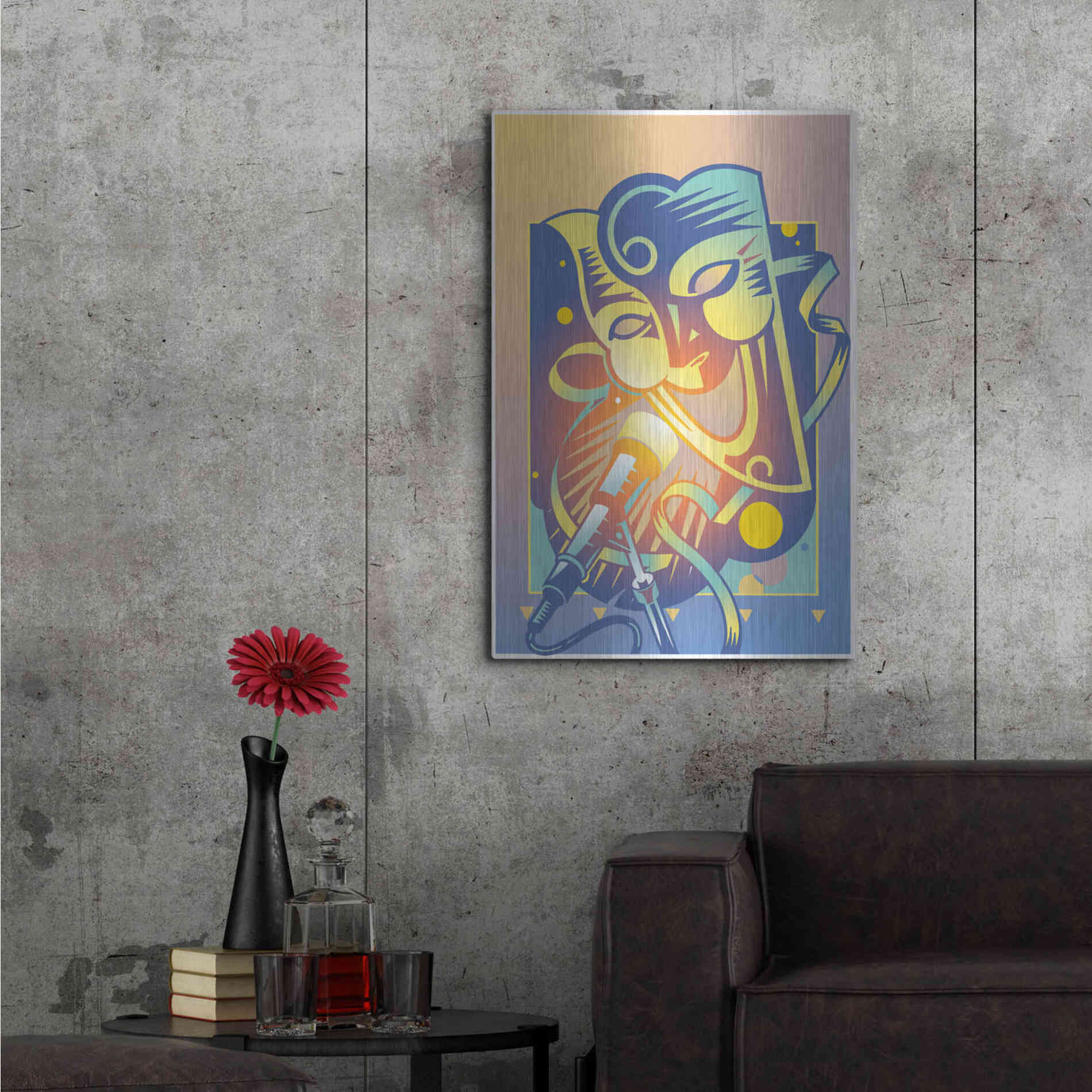 Luxe Metal Art 'The Happy Microphone' by David Chestnutt, Metal Wall Art,24x36