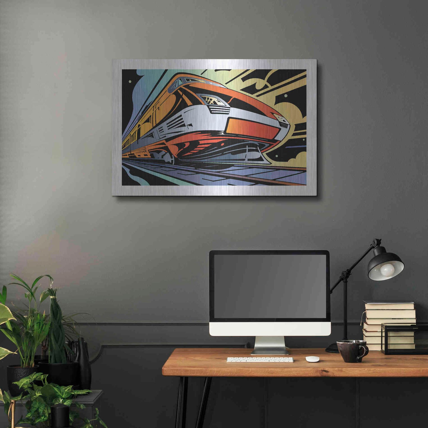 Luxe Metal Art 'Train-High Speed' by David Chestnutt, Metal Wall Art,36x24