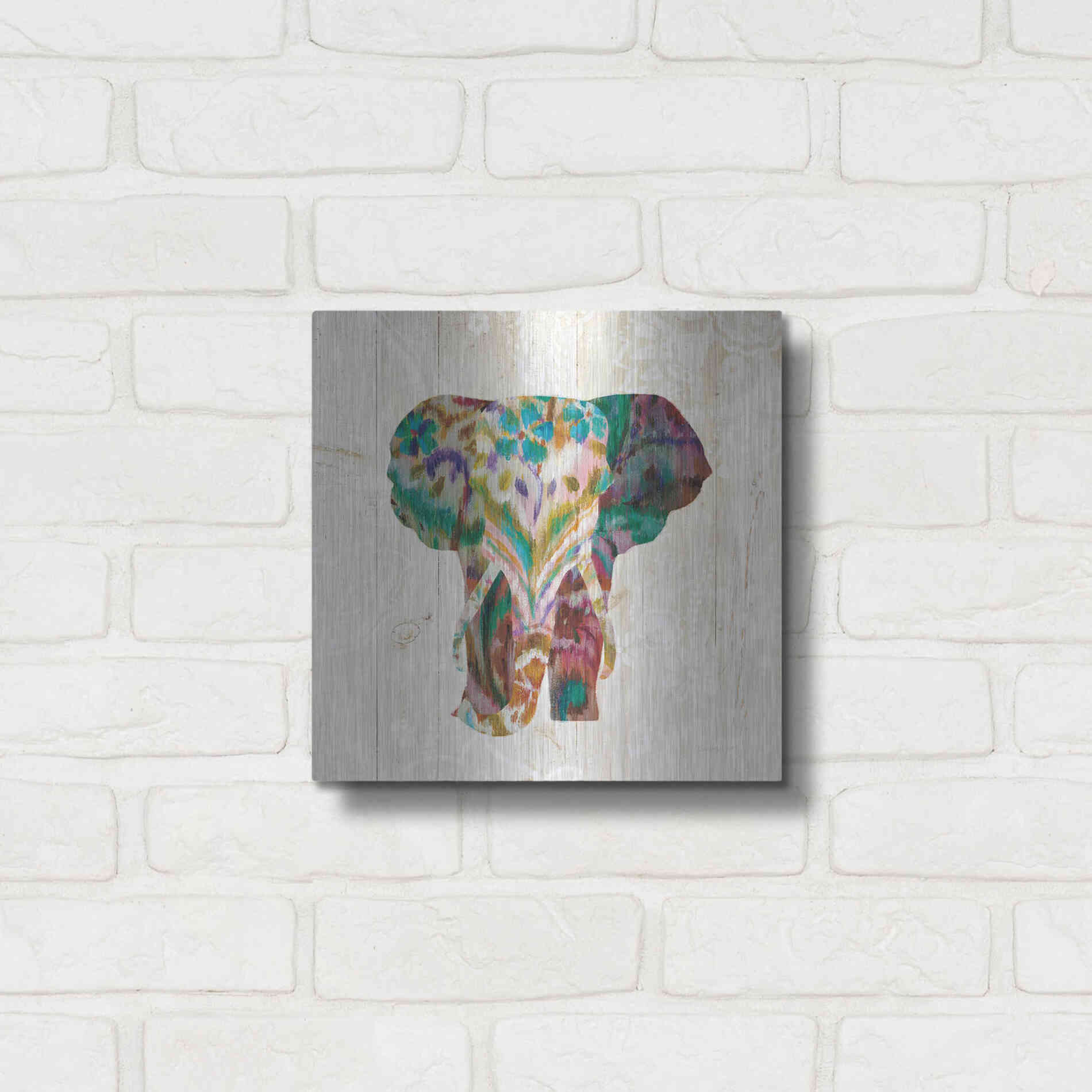 Luxe Metal Art 'Boho Paisley Elephant III' by Danhui Nai, Metal Wall Art,12x12